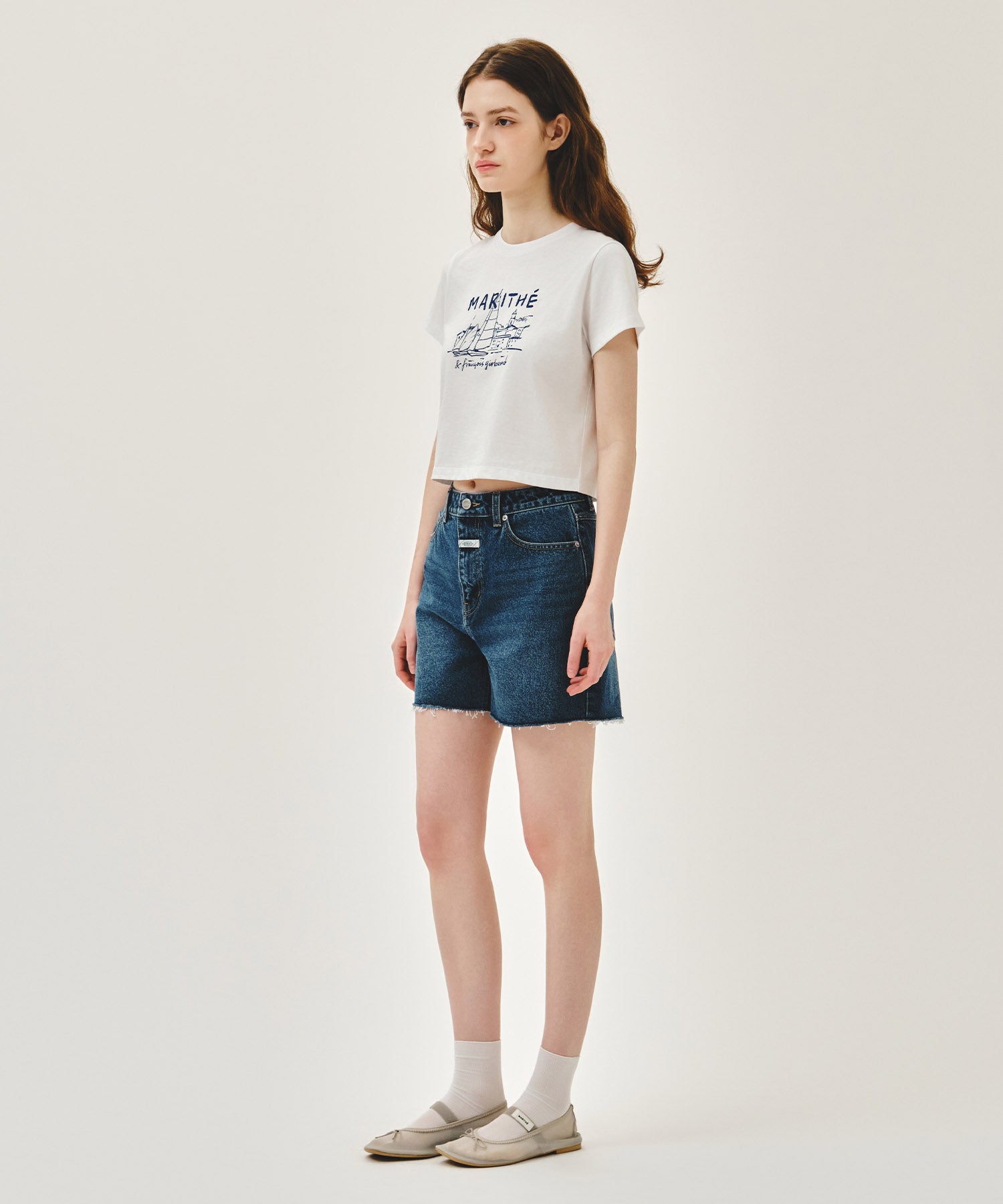 Marithe & Francois Girbaud - Raw Edge Washed Denim Shorts (Blue) product image 4 | TRAB K-Fashion Australia