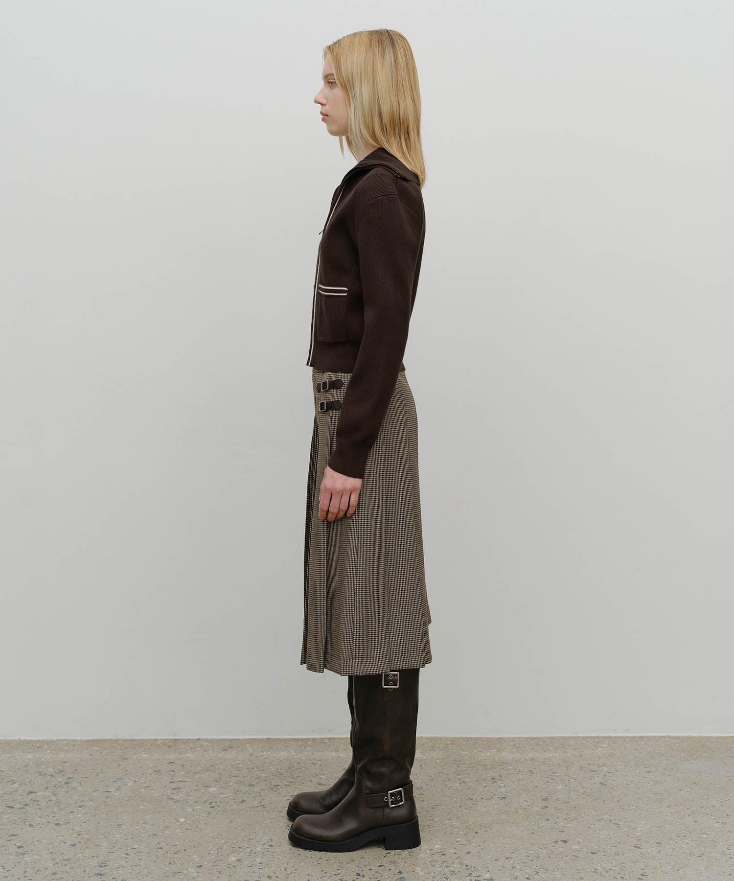 Marithe & Francois Girbaud - Side Buckle Pleated Midi Skirt (Brown) product image 7 | TRAB K-Fashion Australia