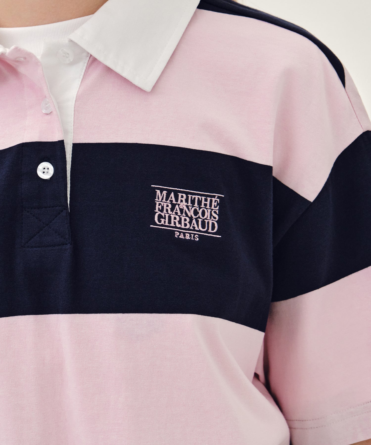 Marithe & Francois Girbaud - Small Classic Logo Rugby Stripe Oversized Collar Tee (Pink) product image 4 | TRAB K-Fashion Australia