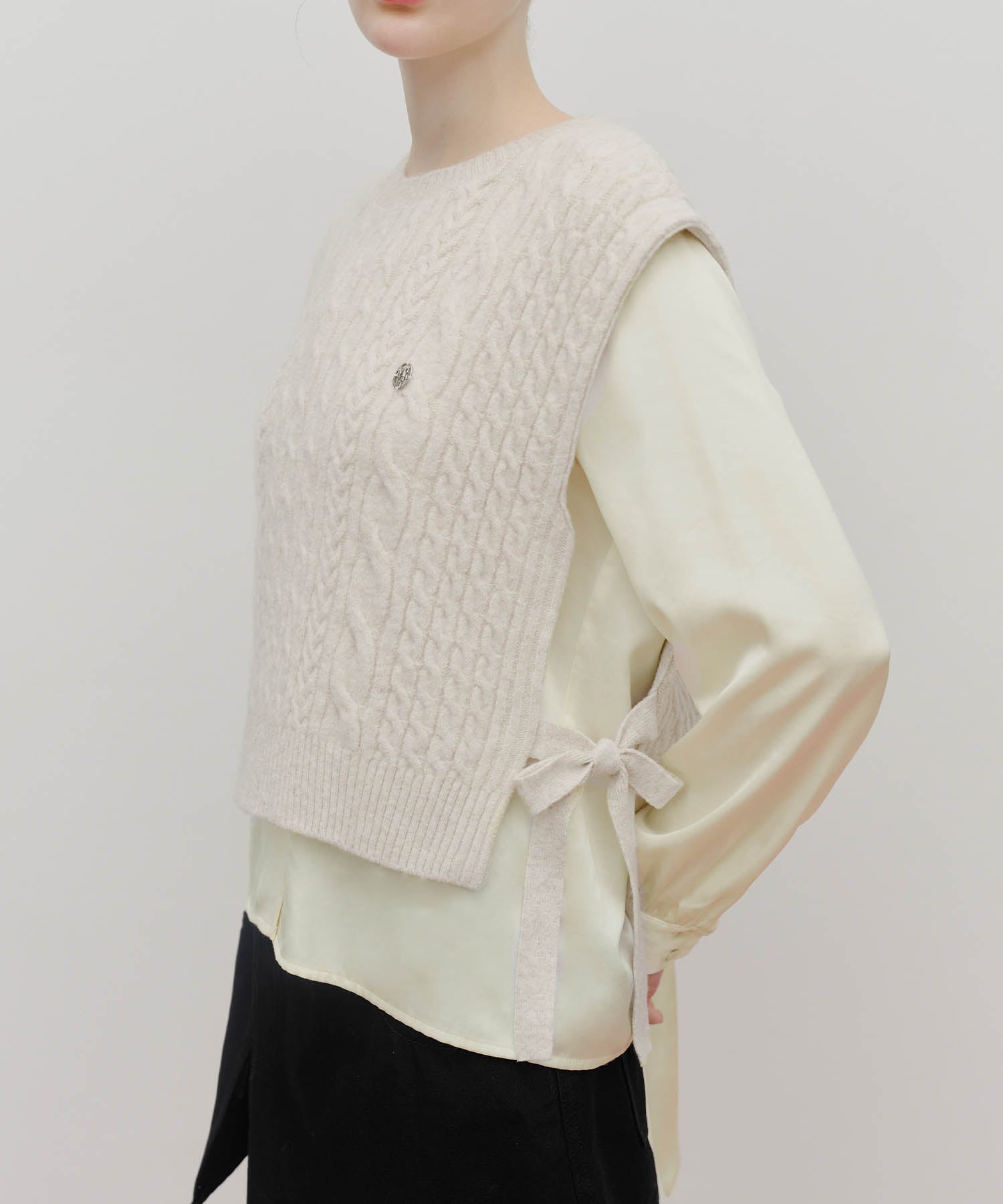 Marithe & Francois Girbaud - Side Ribbon Knit Vest (Ivory) product image 4 | TRAB K-Fashion Australia