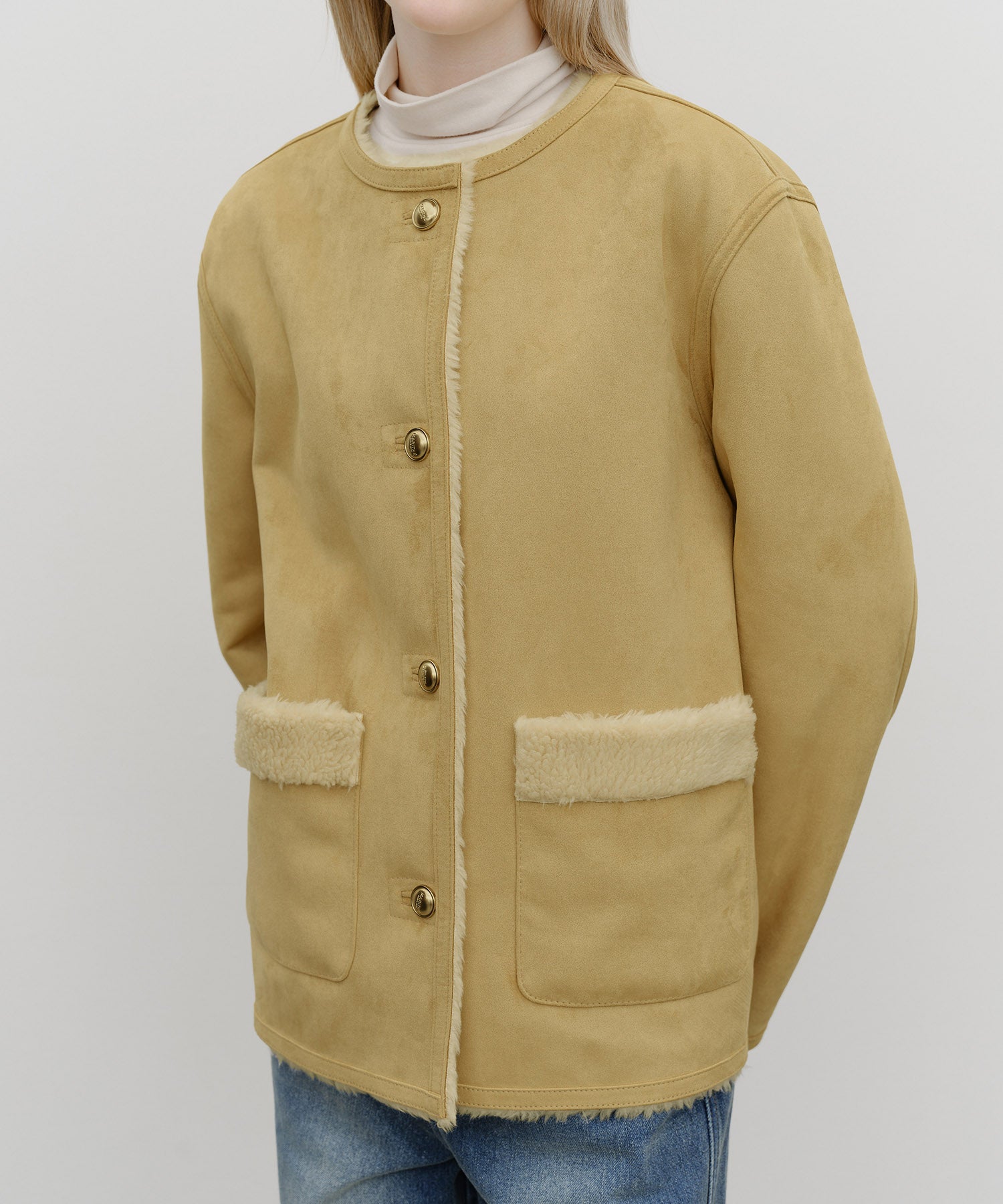 Marithe & Francois Girbaud - Reversible Shearling Jacket (Beige) product image 7 | TRAB K-Fashion Australia