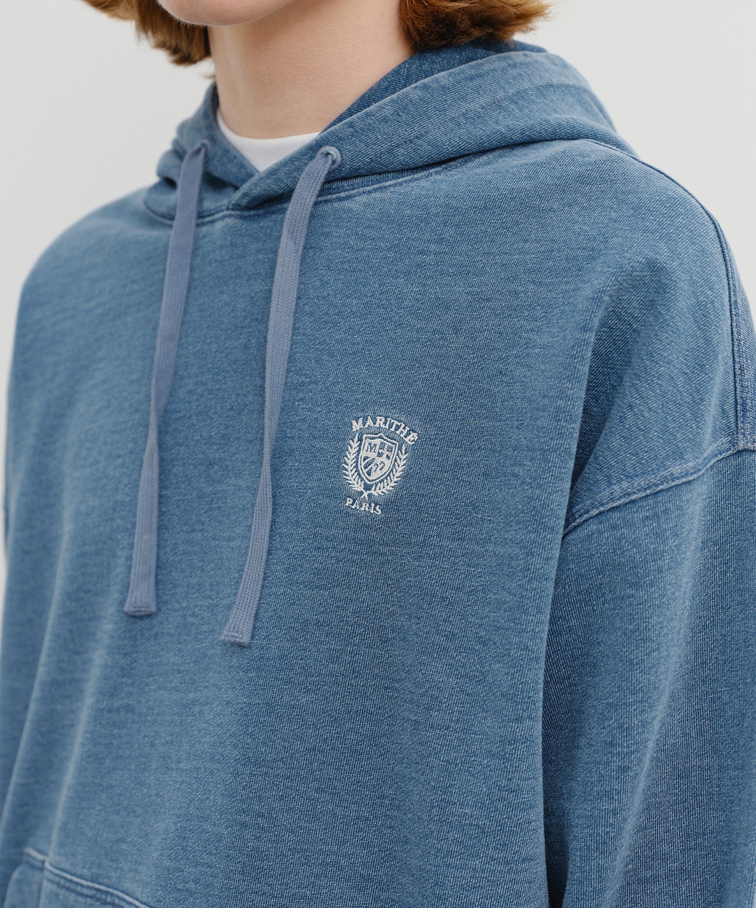 Marithe & Francois Girbaud - Crest Logo Garment Dyed Oversized Hoodie (Blue) product image 4 | TRAB K-Fashion Australia