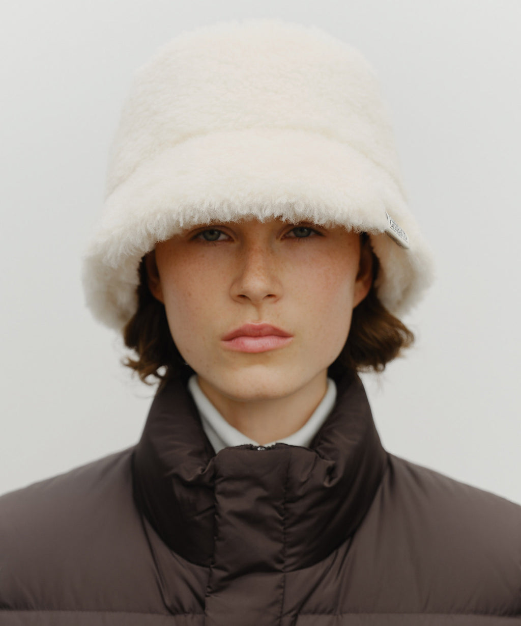 Marithe & Francois Girbaud - Classic Logo Fur Bucket Hat (Ivory) product image 4 | TRAB K-Fashion Australia