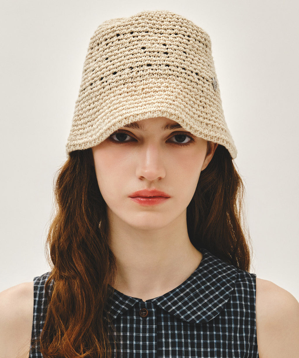 Marithe & Francois Girbaud - Circle Logo Crochet Bucket Hat (Light Beige) product image 4 | TRAB K-Fashion Australia