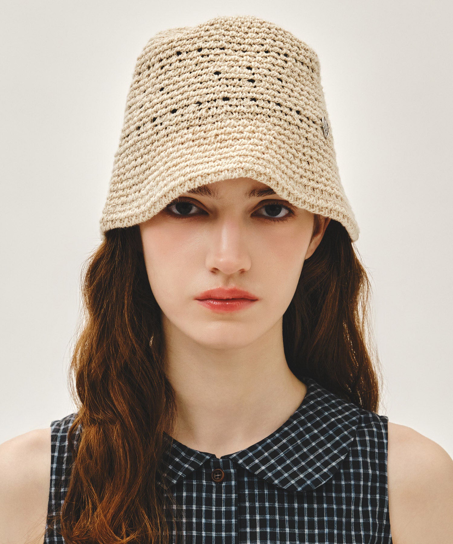 Marithe & Francois Girbaud - Circle Logo Crochet Bucket Hat (Light Beige) product image 4 | TRAB K-Fashion Australia