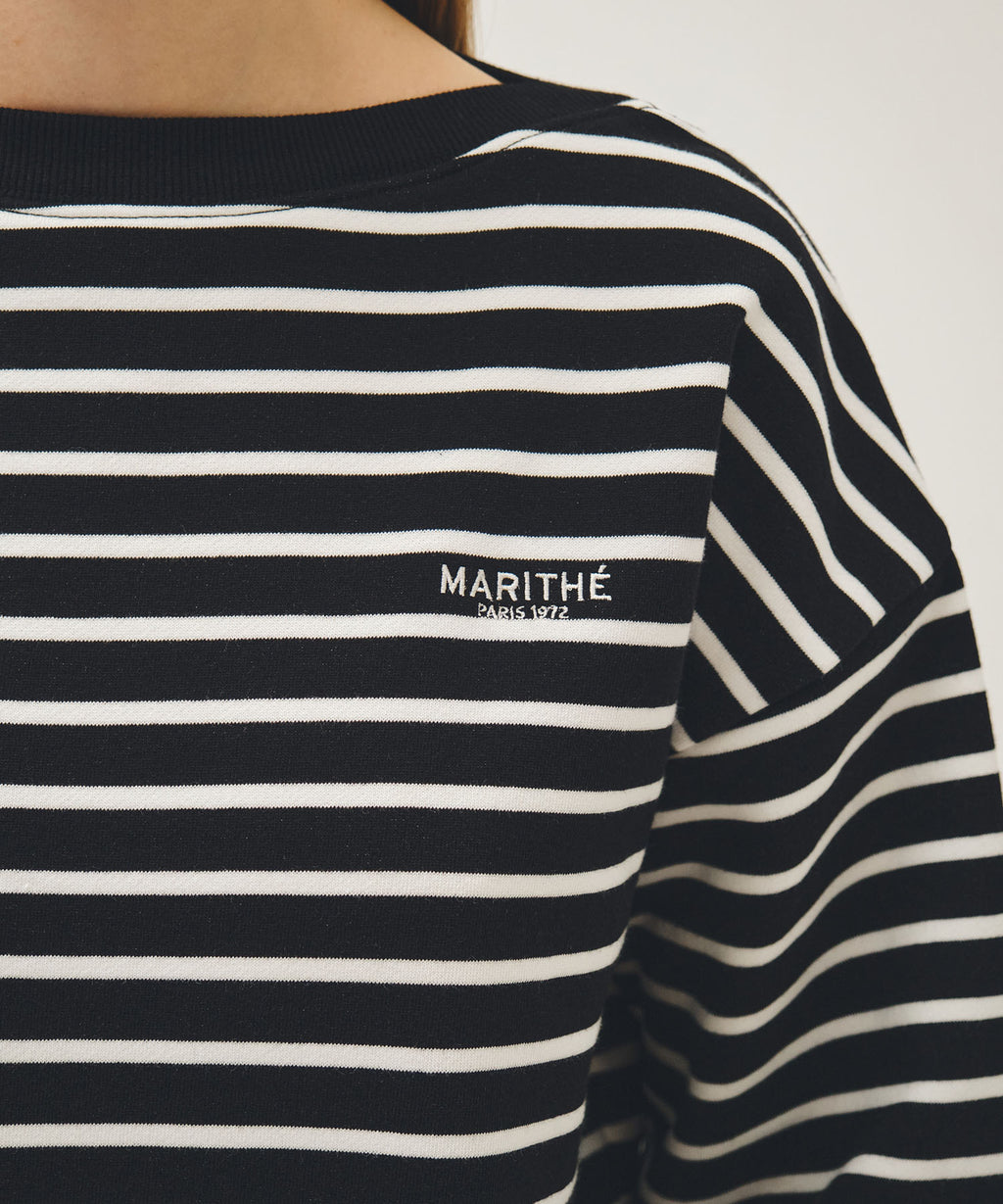 Marithe & Francois Girbaud - Stripe Boatneck Crop Sweatshirt (Black) product image 4 | TRAB K-Fashion Australia