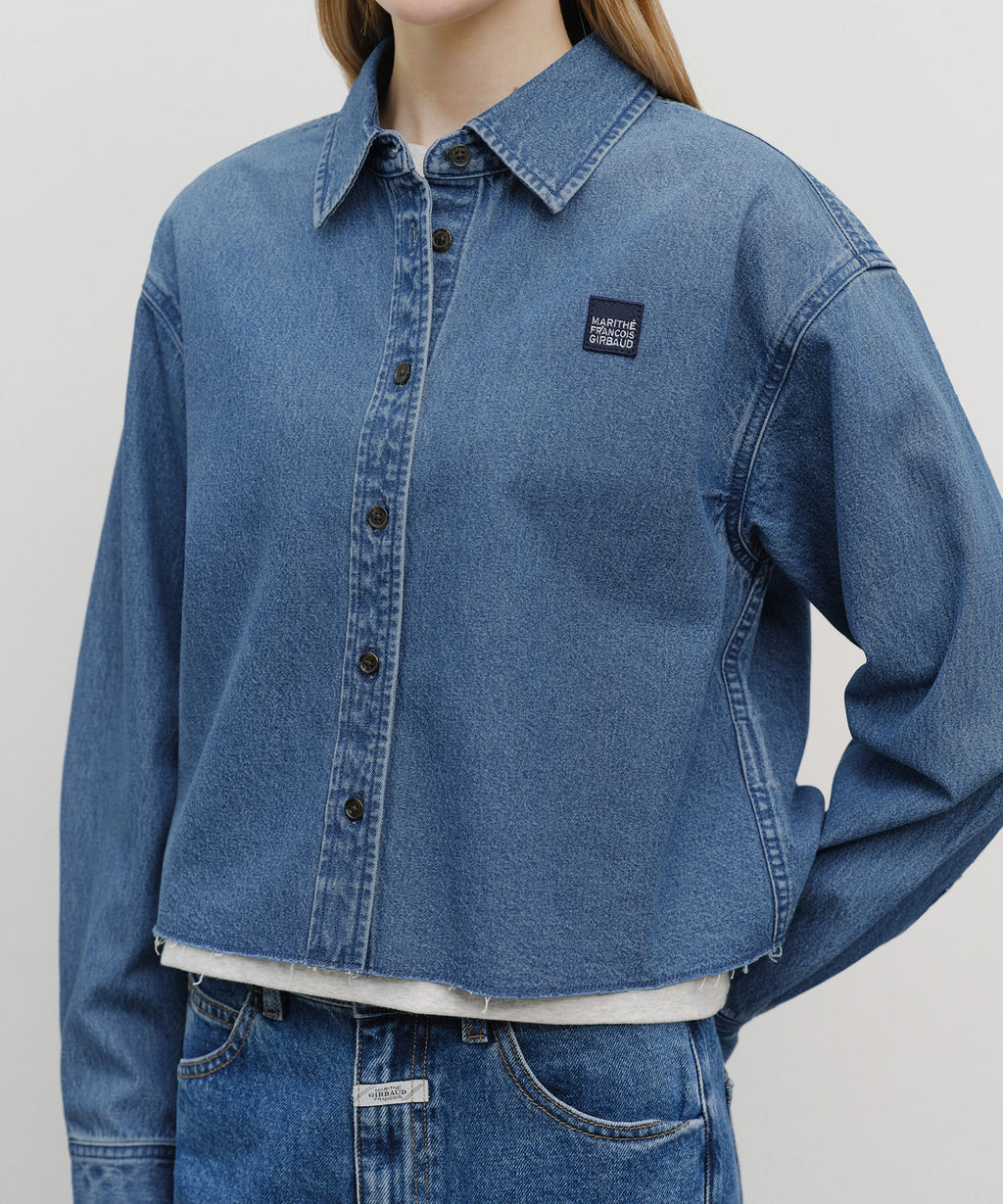 Marithe & Francois Girbaud - Heritage Lettering Logo Denim Crop Shirt (Blue) product image 4 | TRAB K-Fashion Australia