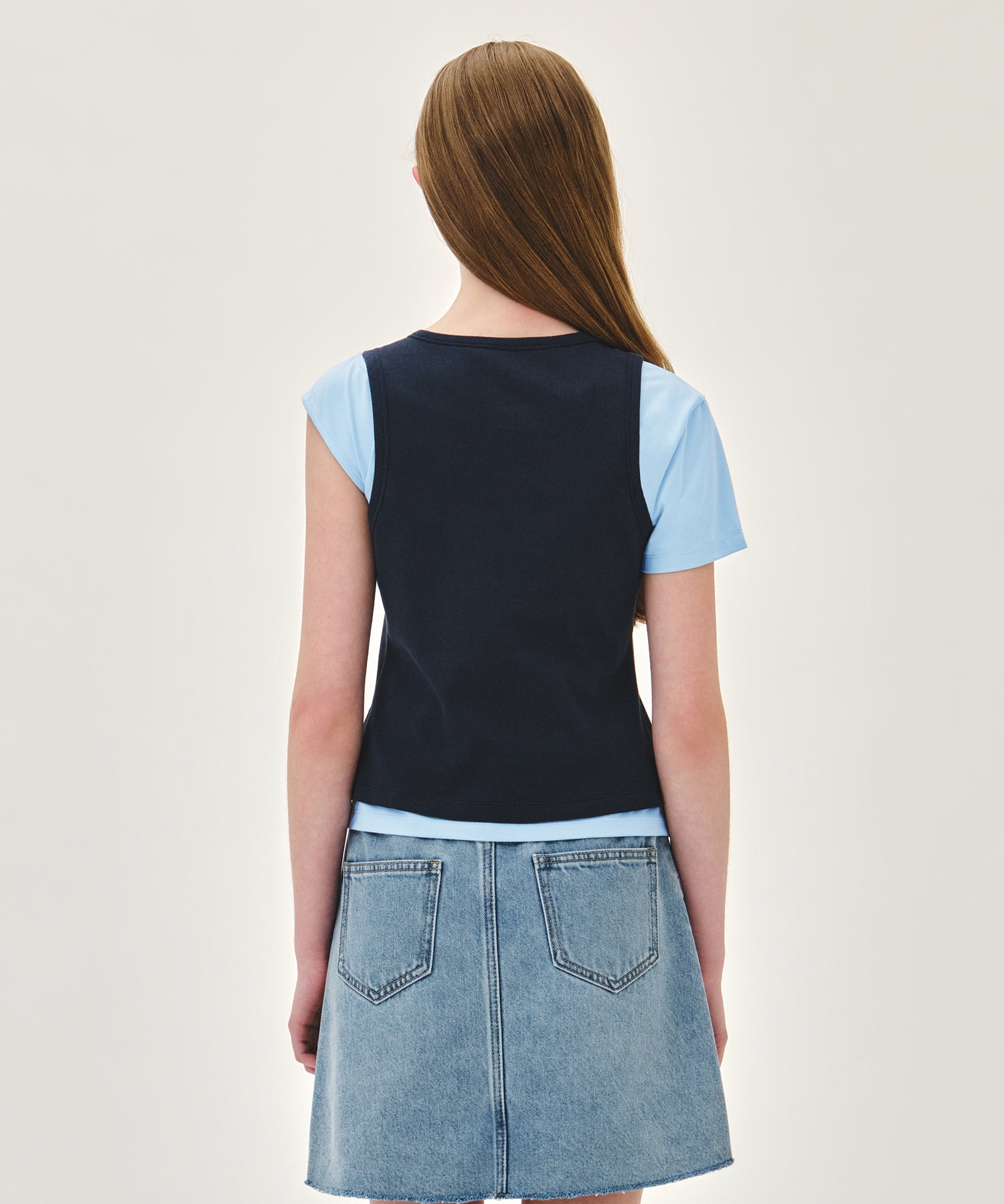 Marithe & Francois Girbaud - Small Classic Logo One Shoulder Layered Tee (Sky Blue) product image 4 | TRAB K-Fashion Australia