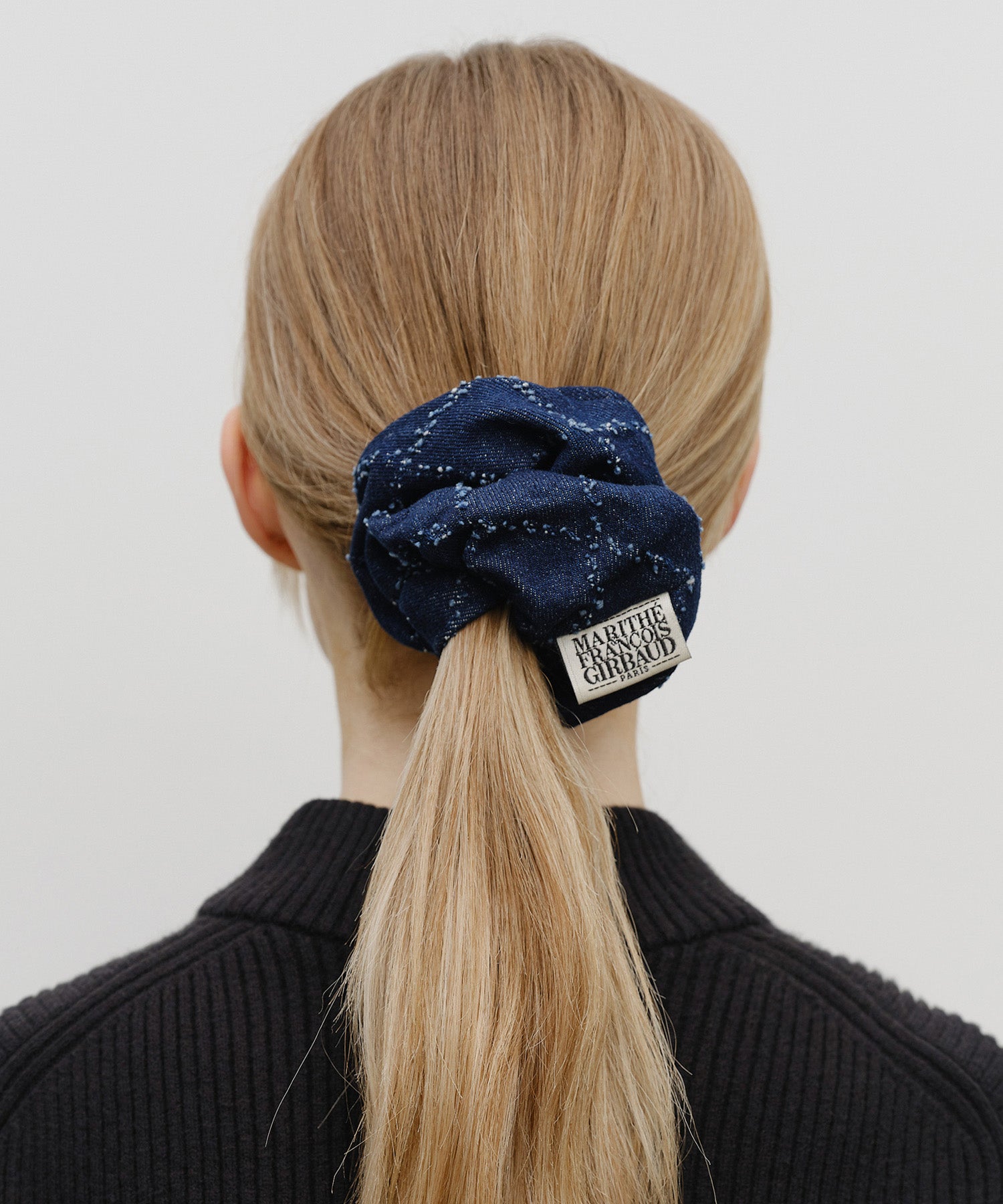 Marithe & Francois Girbaud - Classic Logo Denim Pattern Hair Scrunchie (Dark Blue) product image 4 | TRAB K-Fashion Australia
