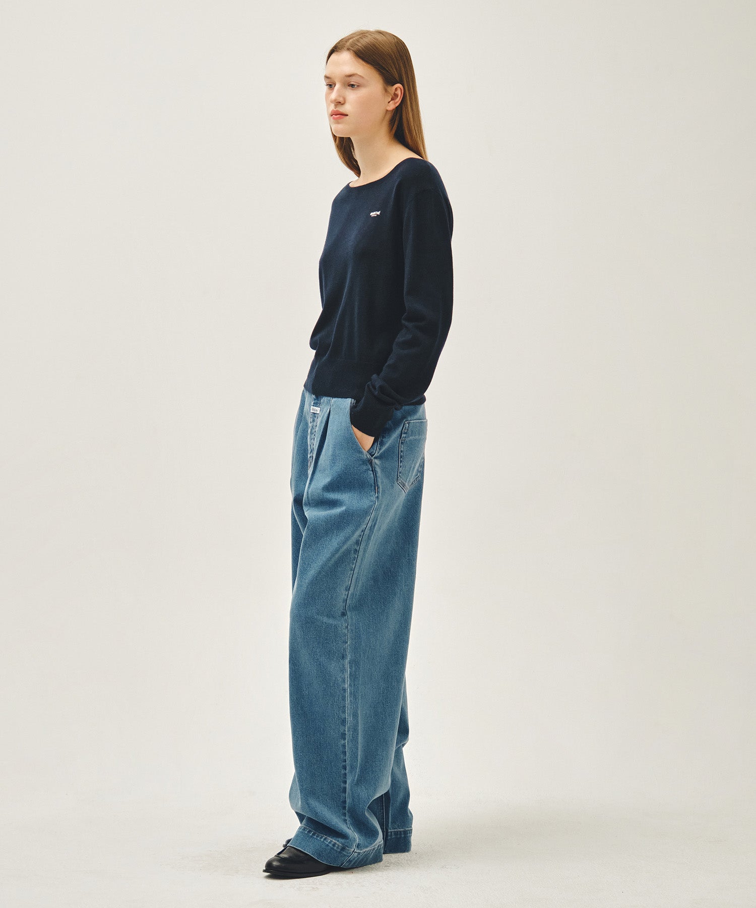 Marithe & Francois Girbaud - Low-waist Tuck Wide Denim Pants (Blue) product image 4 | TRAB K-Fashion Australia