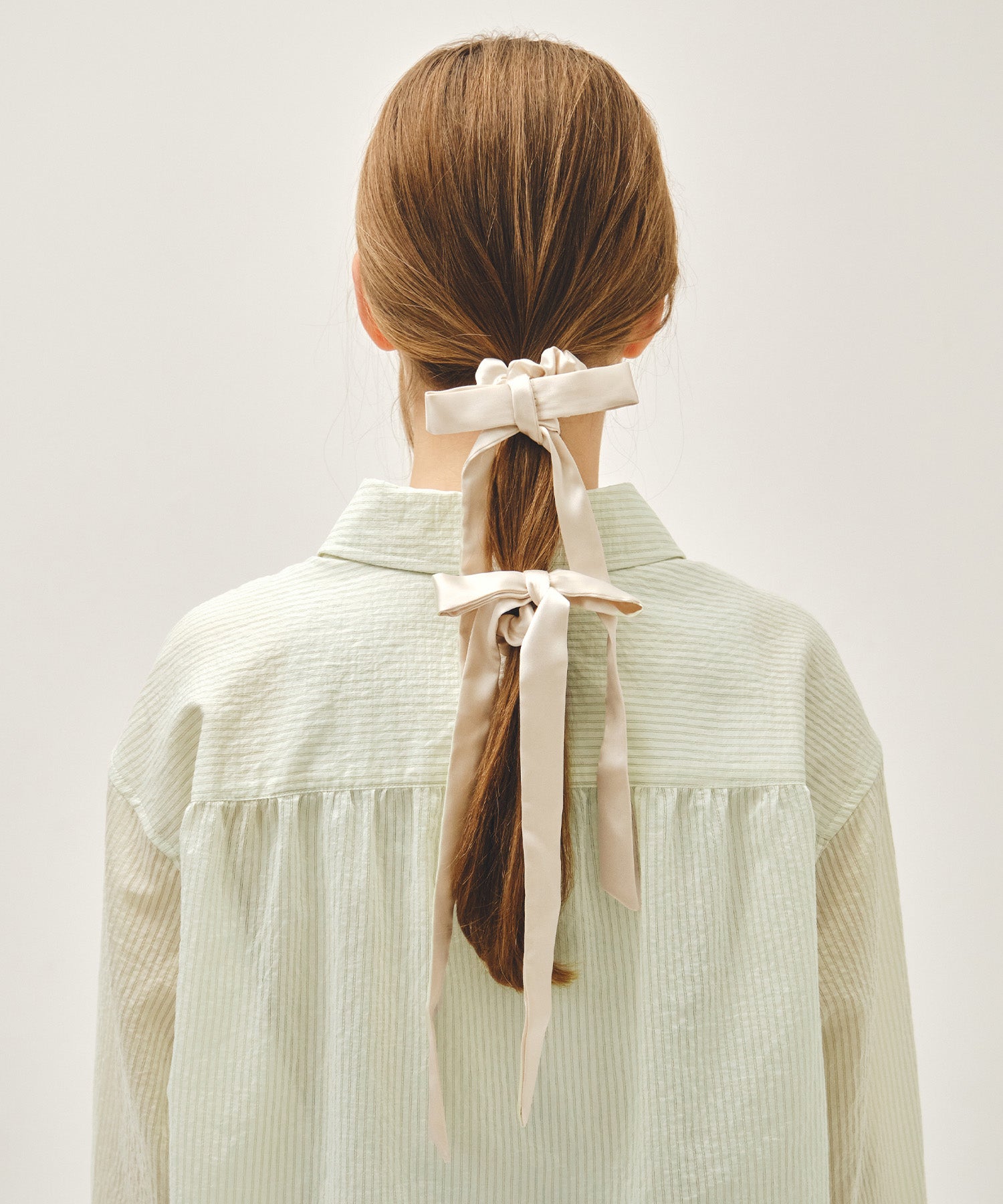 Marithe & Francois Girbaud - Regular Logo Satin Hair Ribbon Scrunchie 2pack (Ivory) product image 4 | TRAB K-Fashion Australia