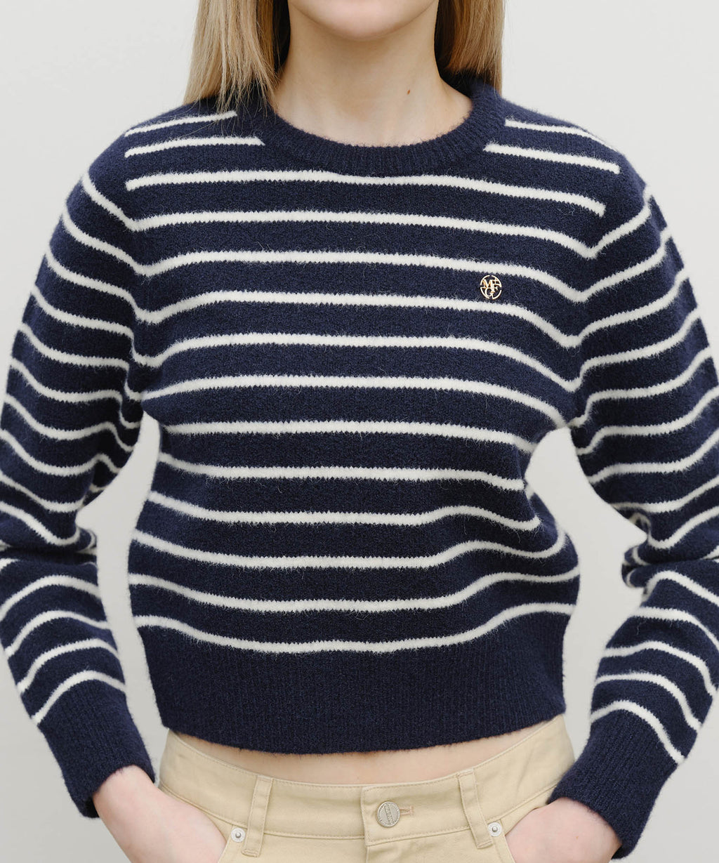 Marithe & Francois Girbaud - Crew Neck Stripe Crop Knit Pullover (Navy) product image 4 | TRAB K-Fashion Australia