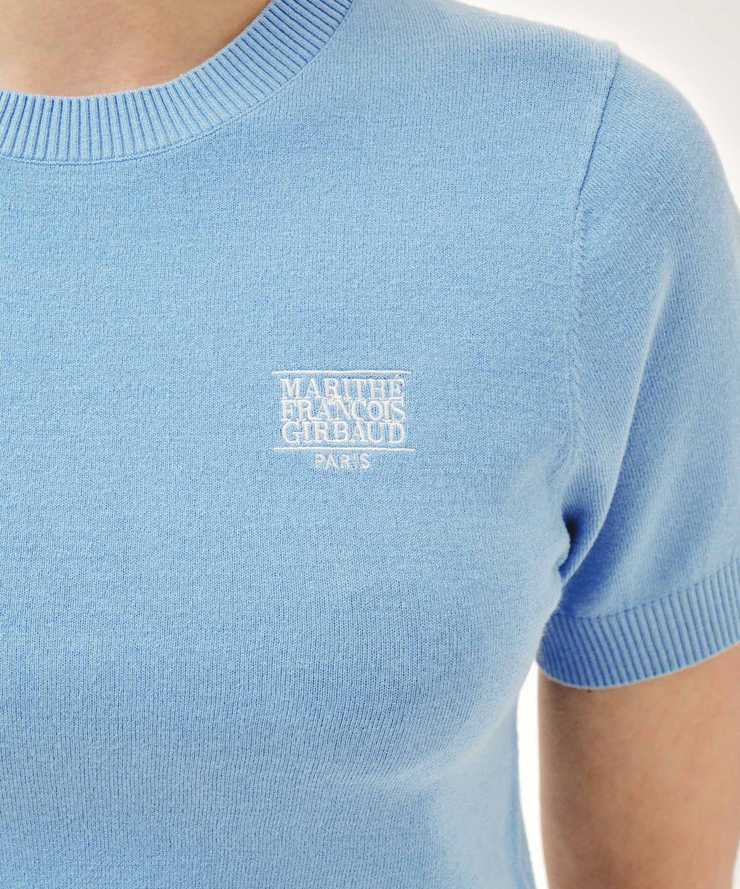 Marithe & Francois Girbaud - Small Classic Logo Half Knit Pullover (Sky Blue) product image 4 | TRAB K-Fashion Australia