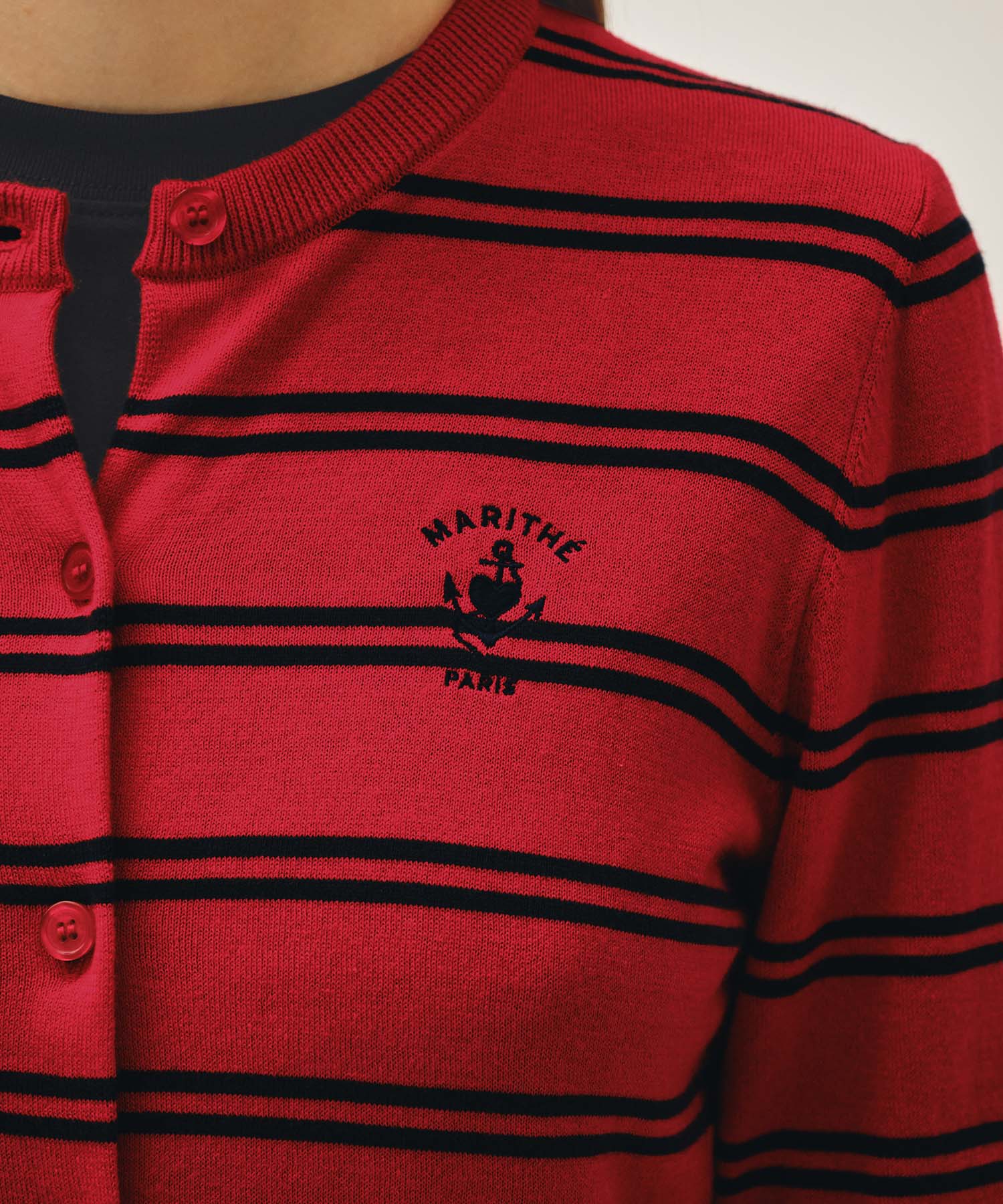 Marithe & Francois Girbaud - Stripe Knit Cardigan (Red) product image 4 | TRAB K-Fashion Australia
