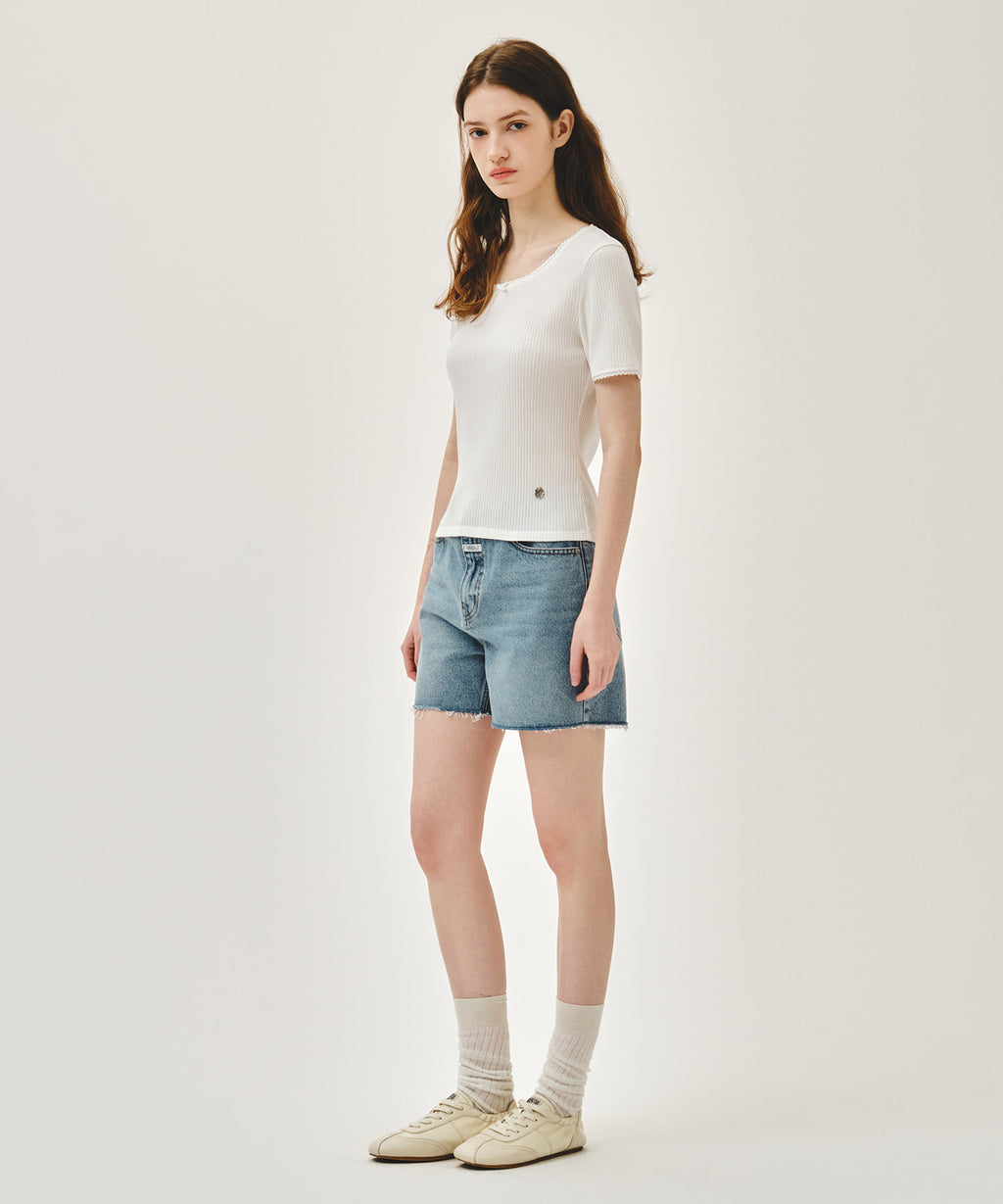 Marithe & Francois Girbaud - Raw Edge Washed Denim Shorts (Light Blue) product image 5 | TRAB K-Fashion Australia