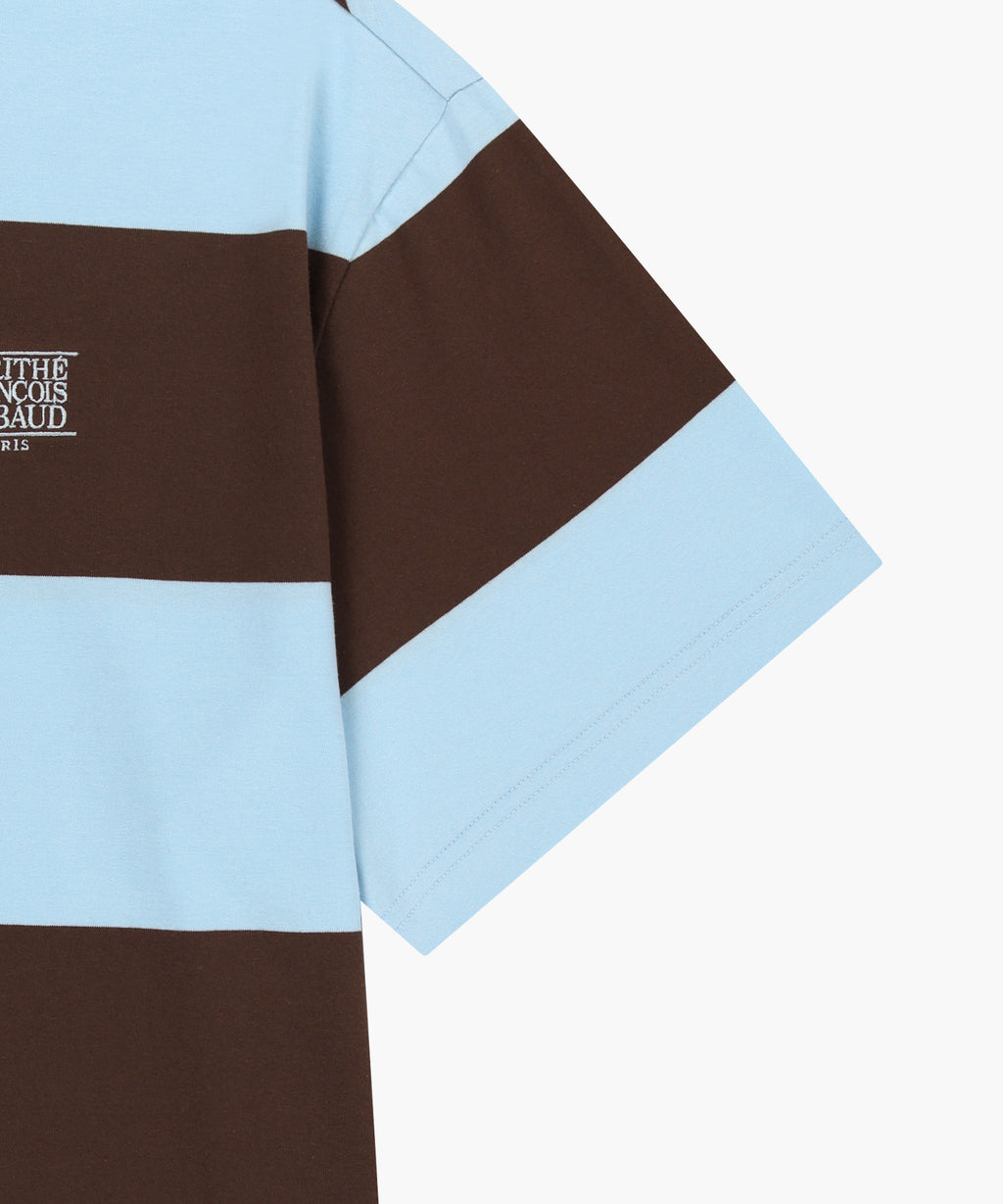 Marithe & Francois Girbaud - Small Classic Logo Rugby Stripe Oversized Collar Tee (Sky Blue) product image 4 | TRAB K-Fashion Australia