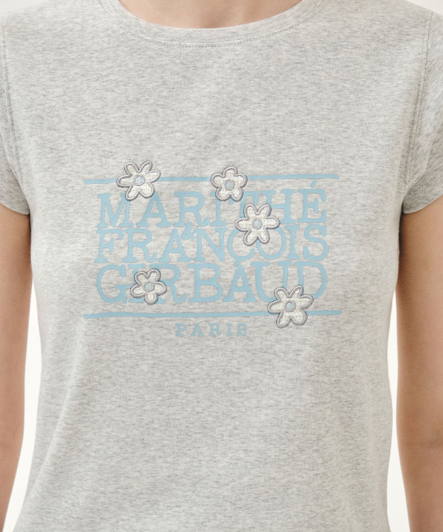 Marithe & Francois Girbaud - Flower Classic Logo Cap Sleeve Slim Crop Tee (Light Heather Gray) product image 4 | TRAB K-Fashion Australia