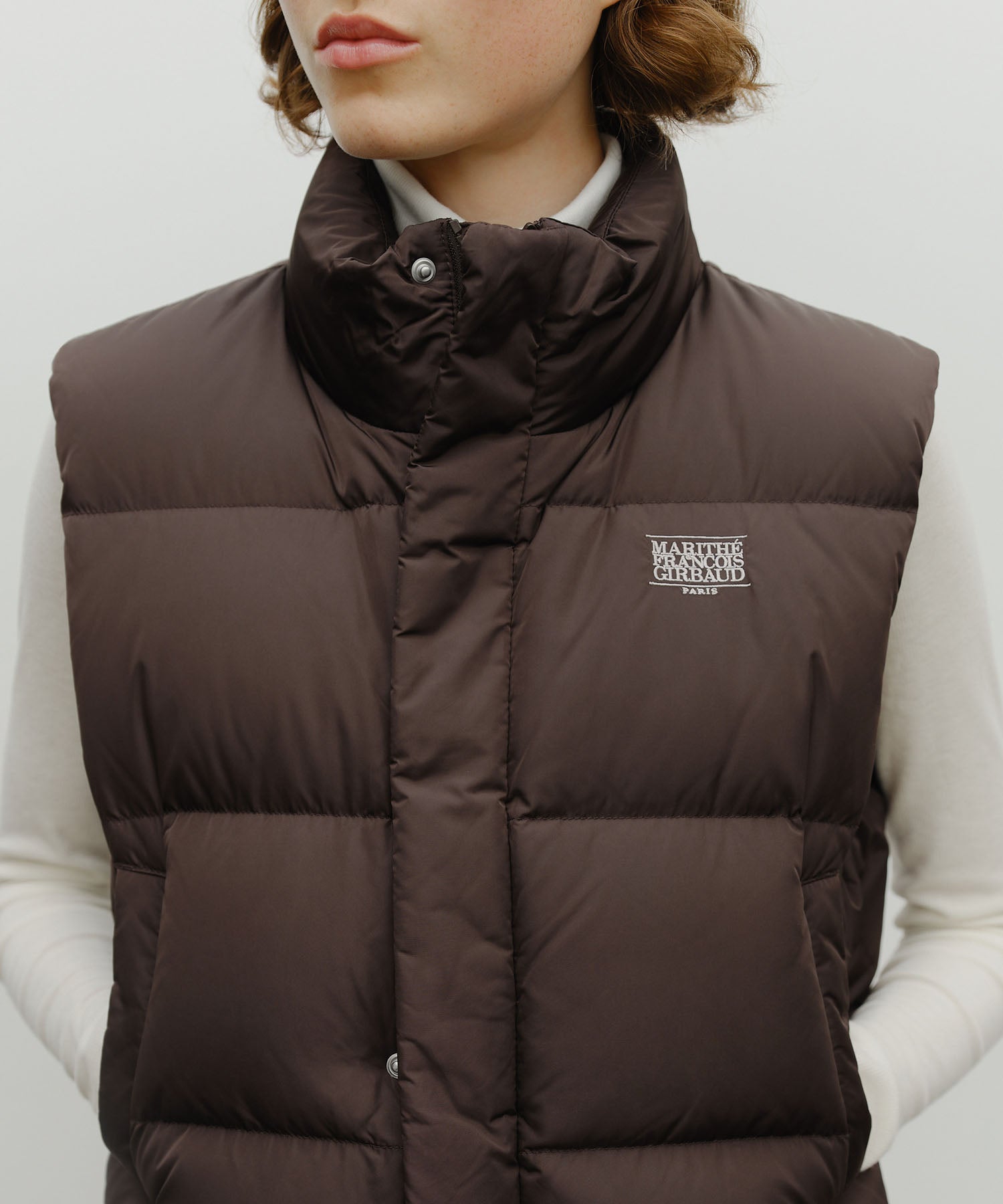 Marithe & Francois Girbaud - Classic Logo Crop Down Vest (Dark Brown) product image 4 | TRAB K-Fashion Australia
