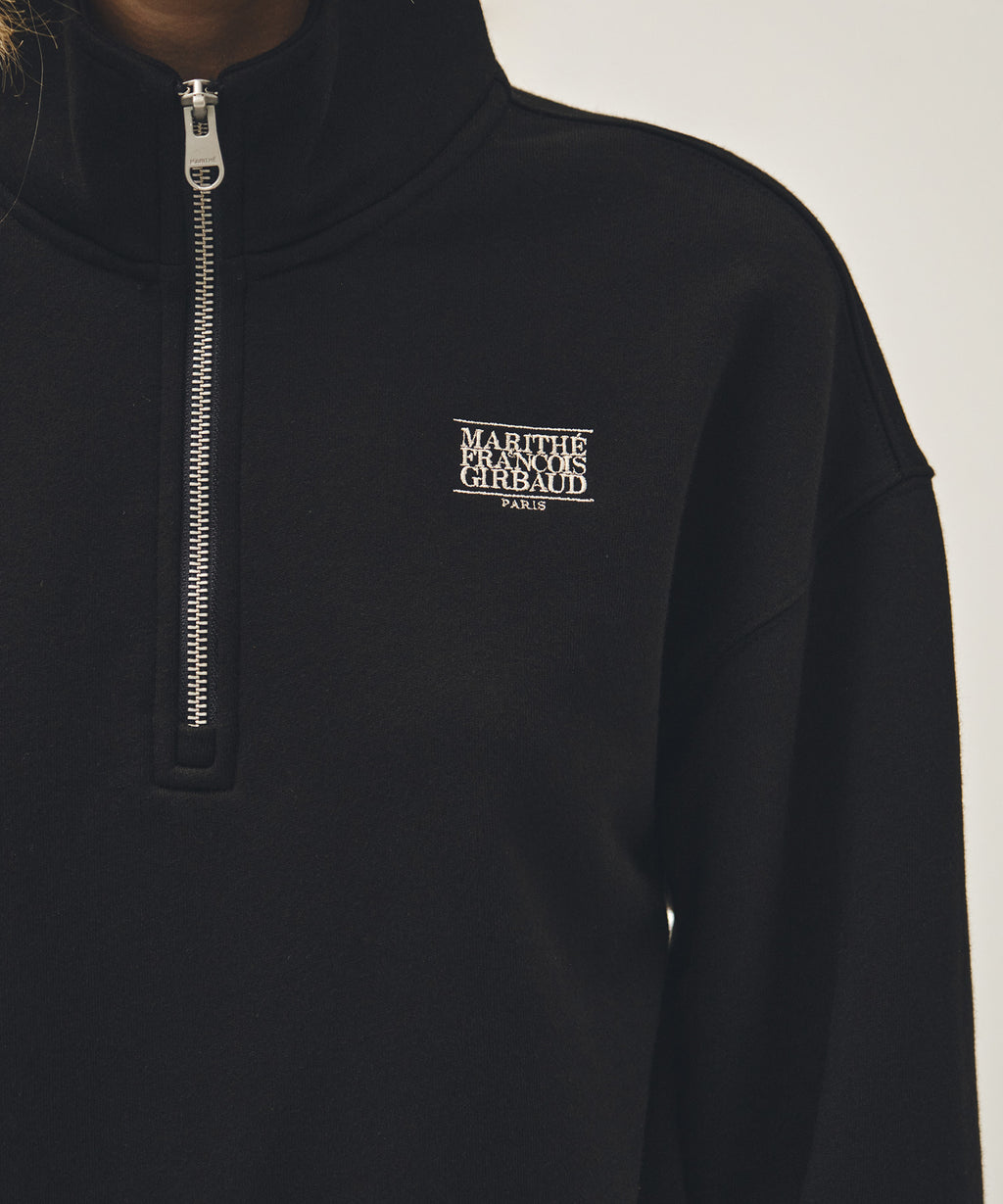 Marithe & Francois Girbaud - Small Classic Logo Half Zipup Crop Sweatshirt (Black) product image 4 | TRAB K-Fashion Australia