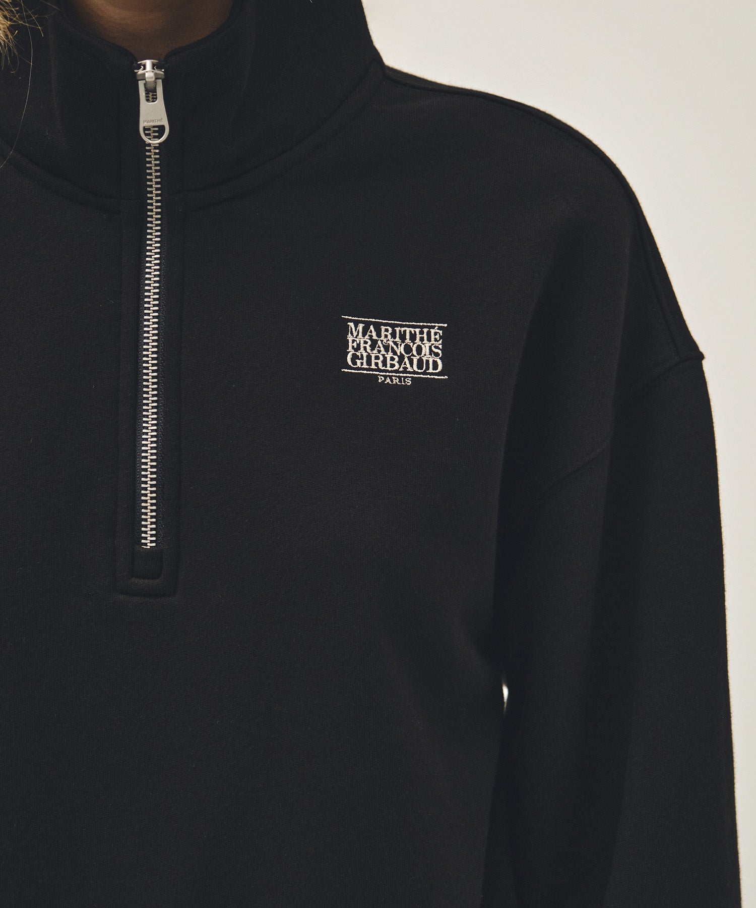 Marithe & Francois Girbaud - Small Classic Logo Half Zipup Crop Sweatshirt (Black) product image 4 | TRAB K-Fashion Australia