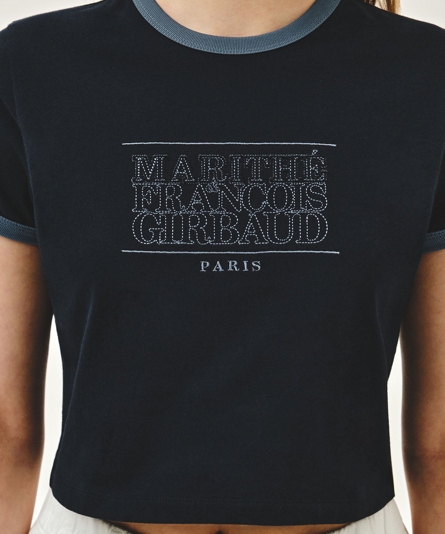 Marithe & Francois Girbaud - [Pre-order – Ships 15 Jul] Classic Logo Applique Ringer Crop Tee (Dark Navy) product image 4 | TRAB K-Fashion Australia
