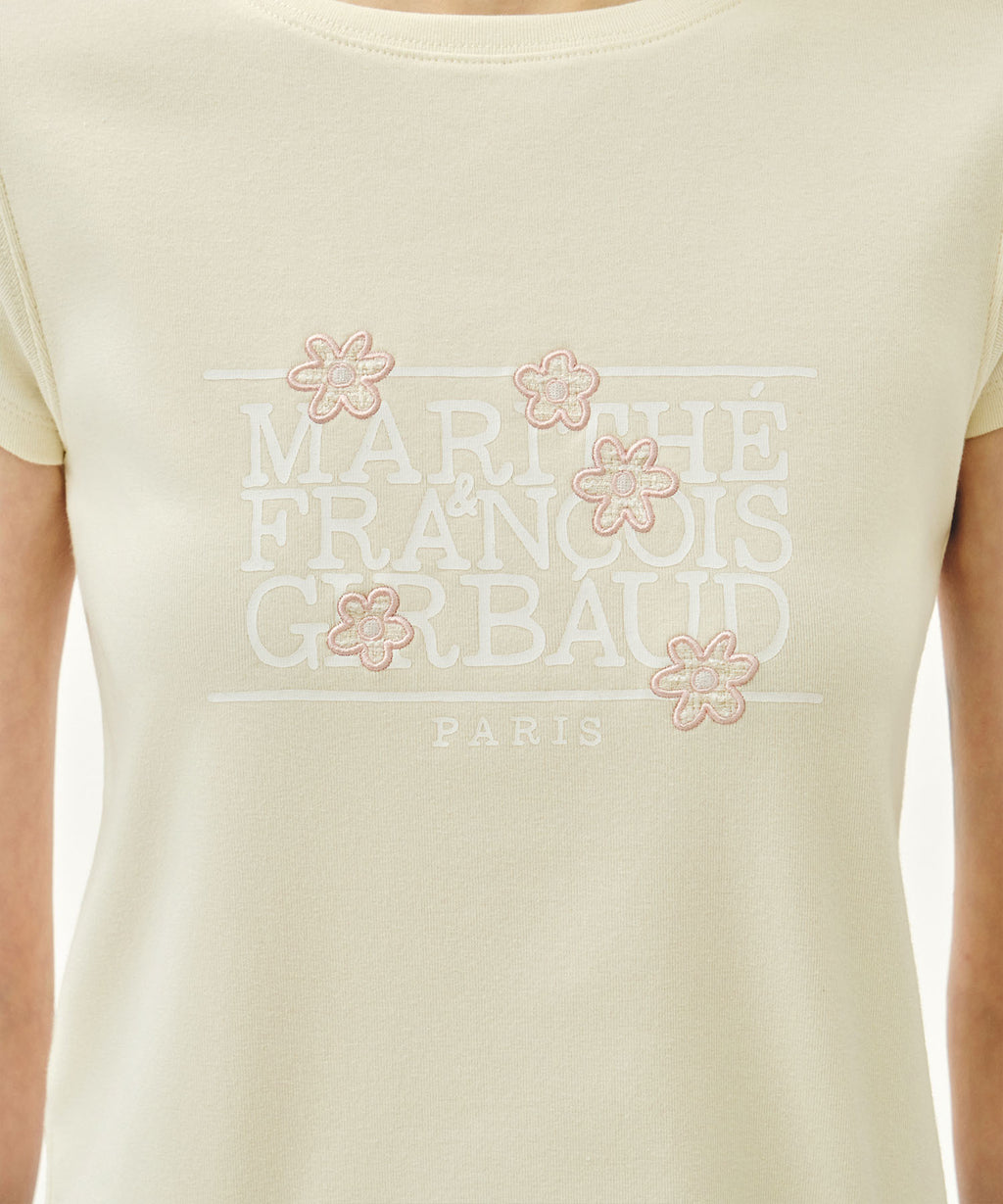Marithe & Francois Girbaud - Flower Classic Logo Cap Sleeve Slim Crop Tee (Cream) product image 4 | TRAB K-Fashion Australia