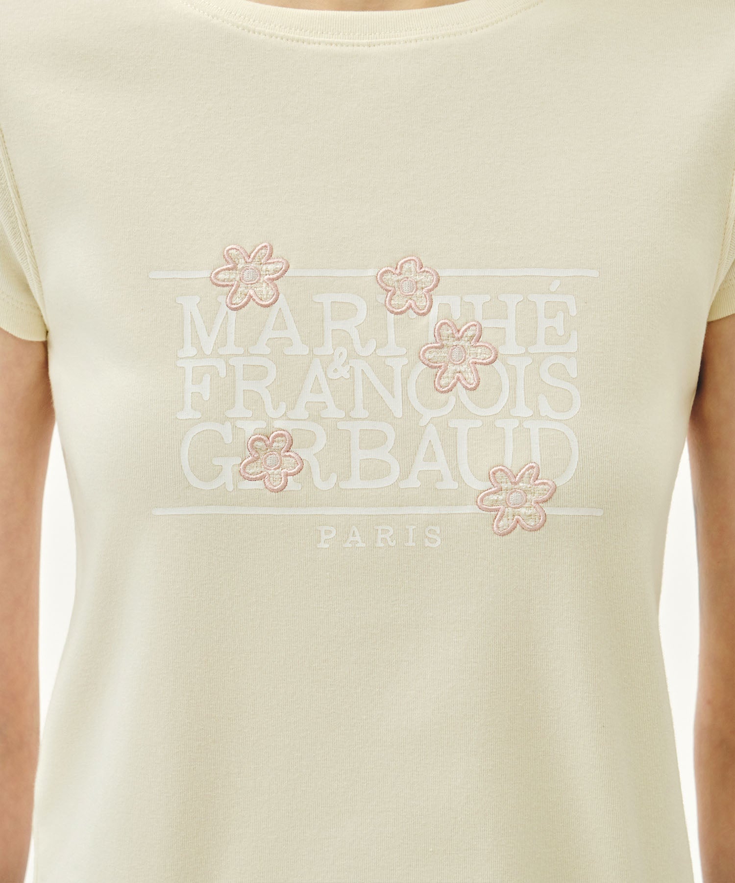 Marithe & Francois Girbaud - Flower Classic Logo Cap Sleeve Slim Crop Tee (Cream) product image 4 | TRAB K-Fashion Australia
