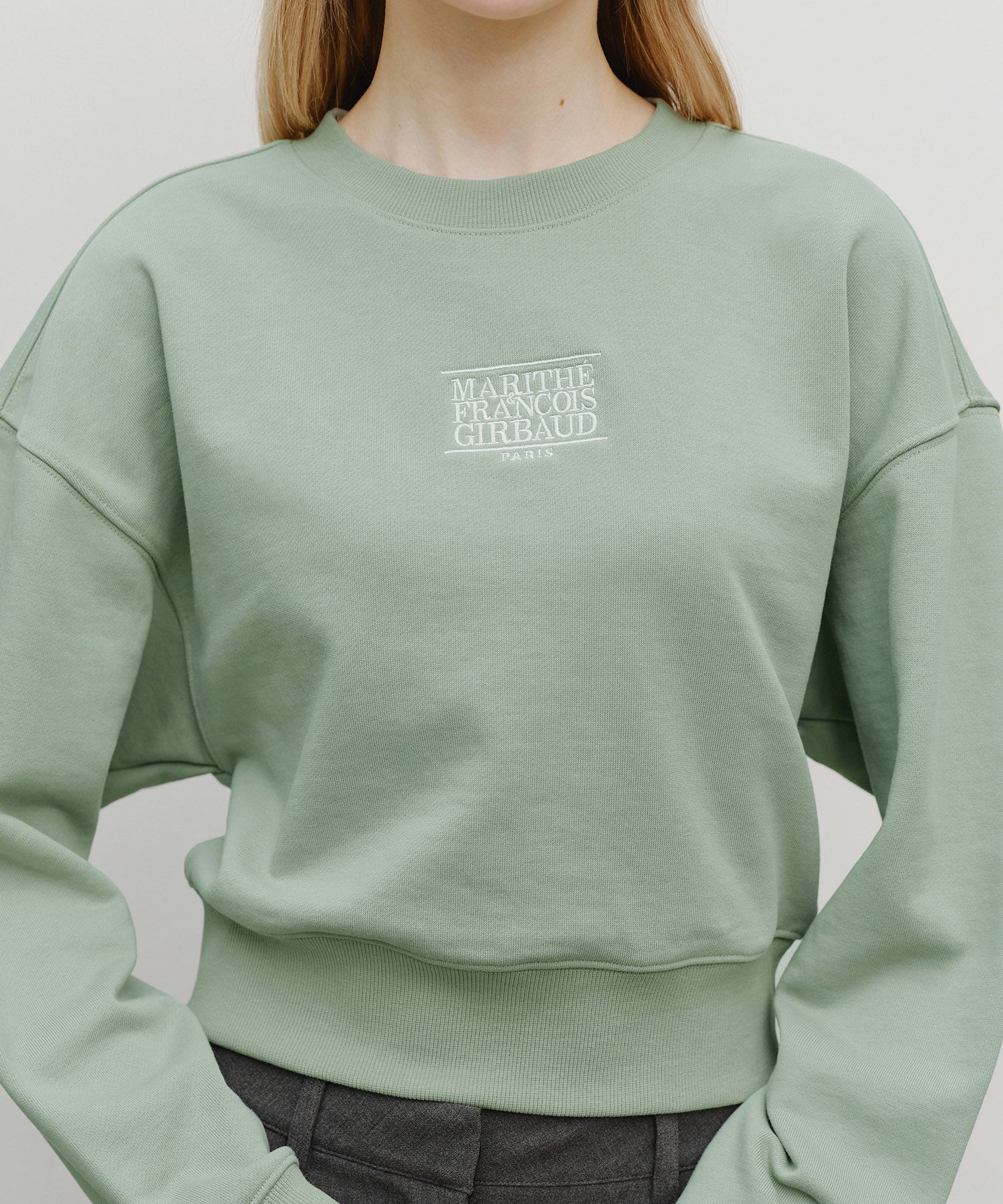 Marithe & Francois Girbaud - Small Classic Logo Crop Sweatshirt (Mint Gray) product image 4 | TRAB K-Fashion Australia