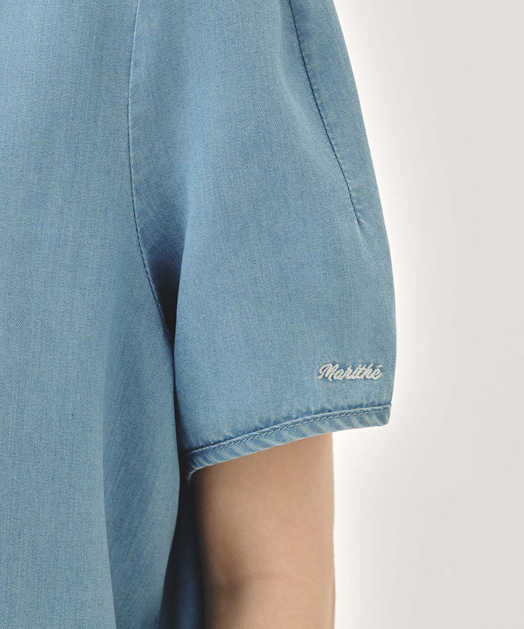 Marithe & Francois Girbaud - Sailor Collar Short Sleeve Chambray Shirt (Light Blue) product image 4 | TRAB K-Fashion Australia
