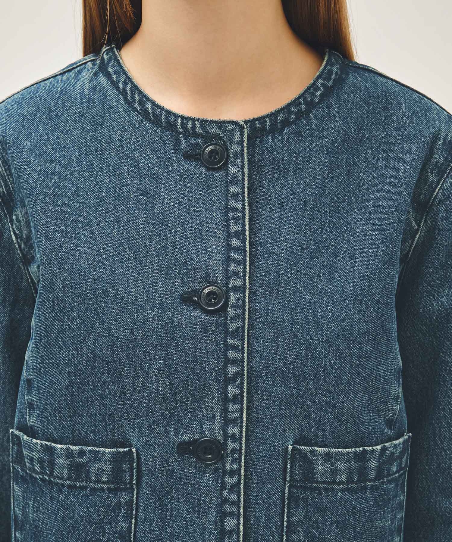 Marithe & Francois Girbaud - Round Neck Denim Jacket (Dark Blue) product image 4 | TRAB K-Fashion Australia