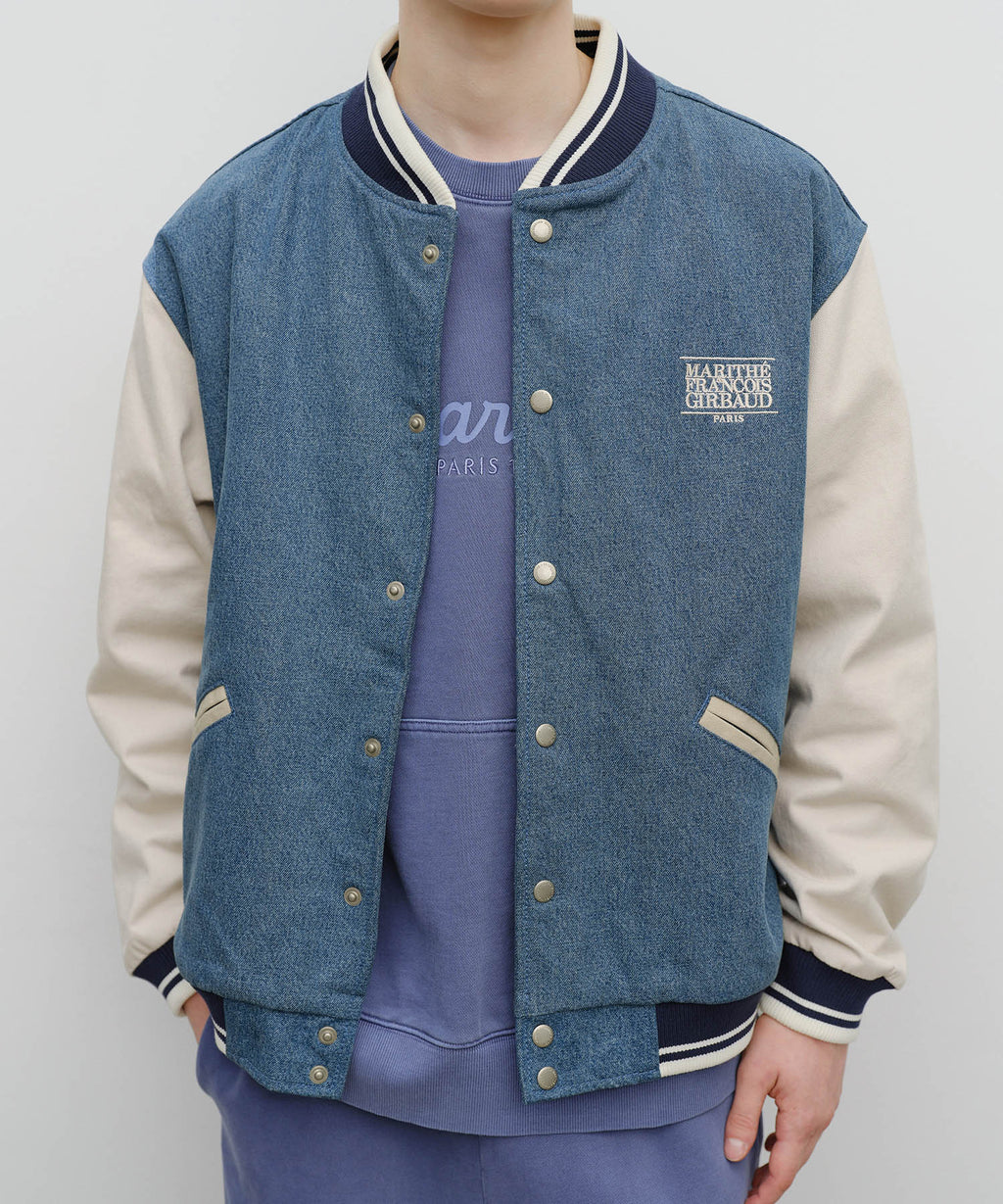 Marithe & Francois Girbaud - Classic Logo Embroidery Denim Varsity Jacket (Light Blue) product image 4 | TRAB K-Fashion Australia