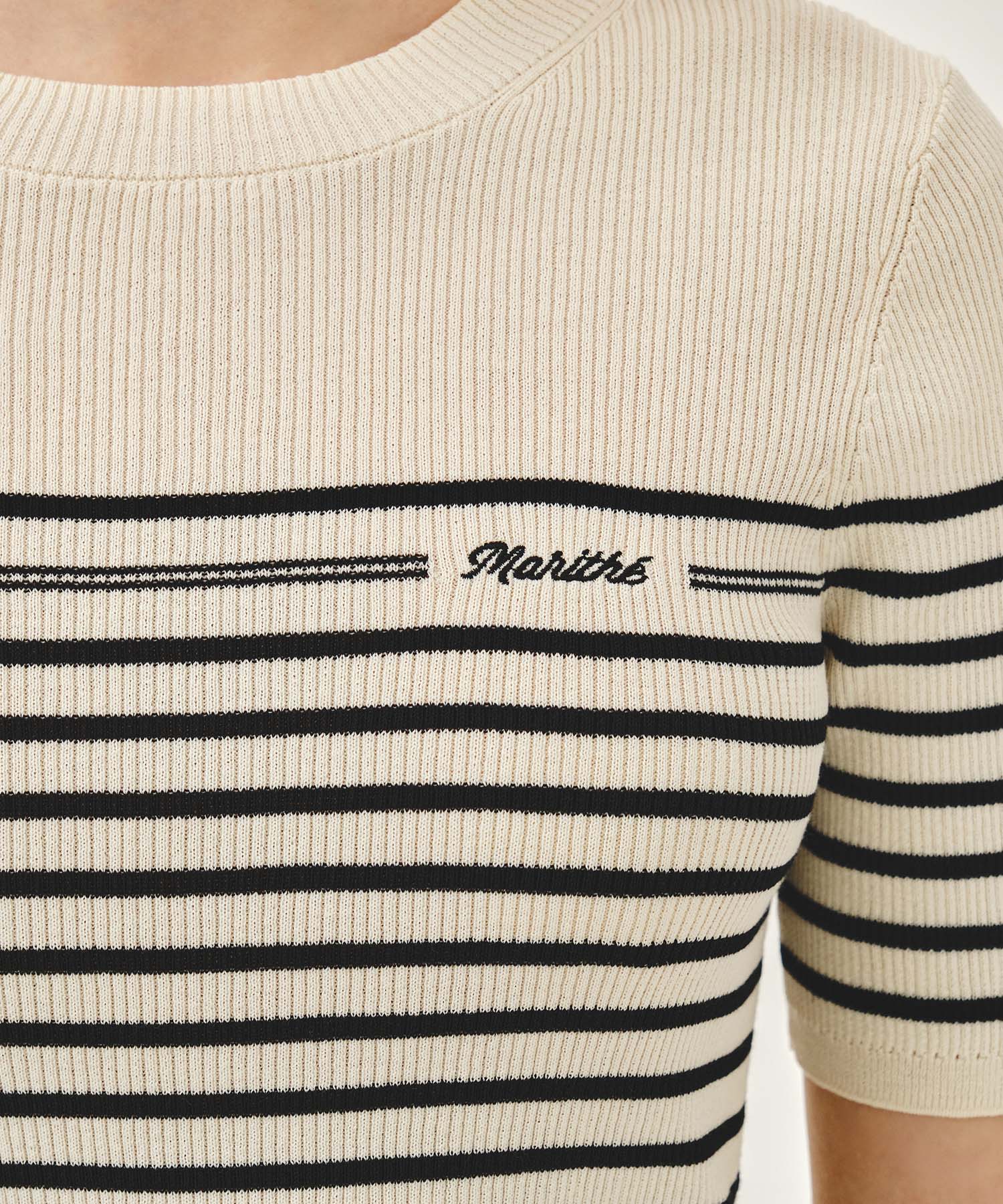 Marithe & Francois Girbaud - Ruffle Point Stripe Half Knit Pullover (Beige) product image 4 | TRAB K-Fashion Australia