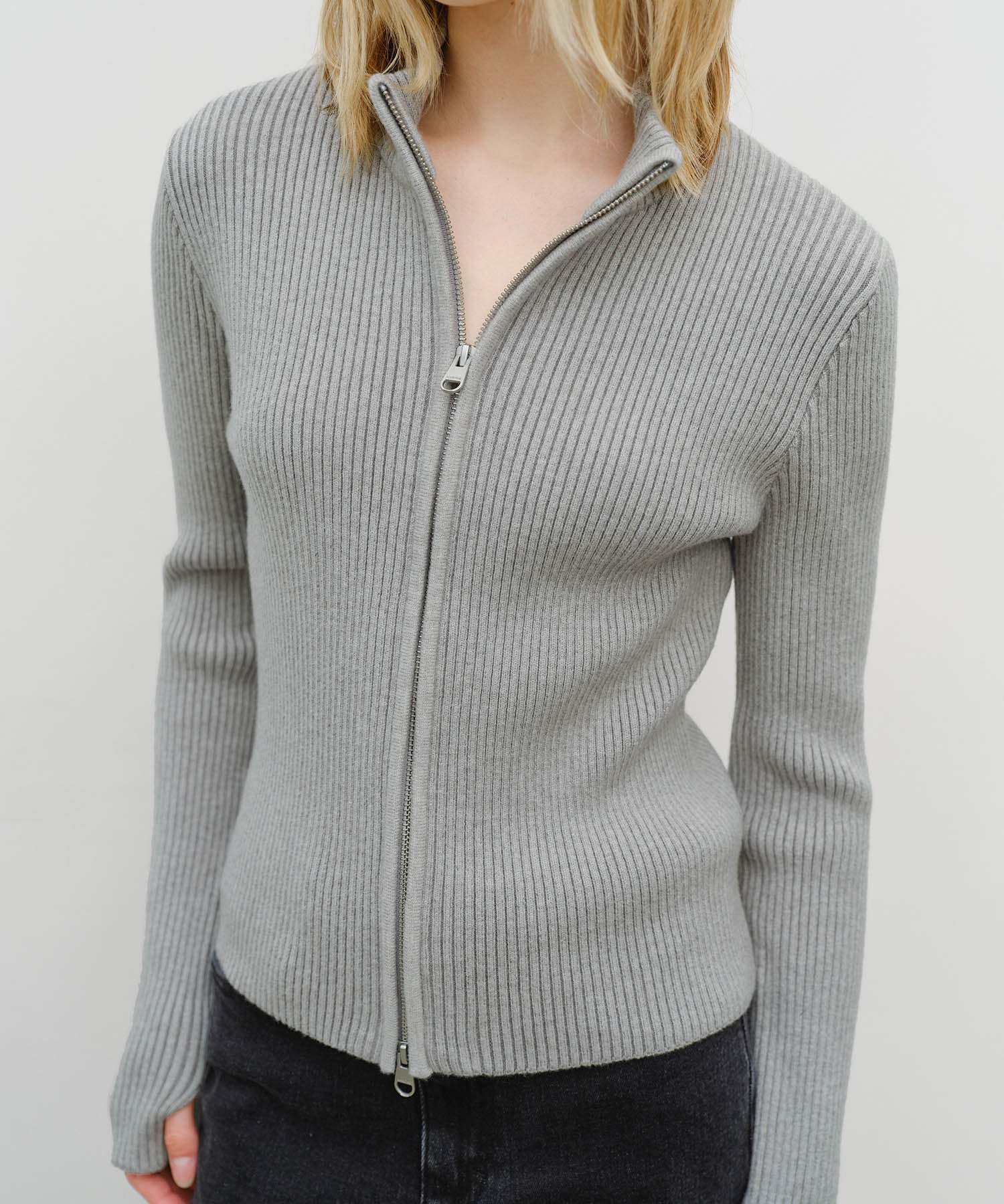 Marithe & Francois Girbaud - Two Way High Neck Zipup Cardigan (Heather Gray) product image 4 | TRAB K-Fashion Australia