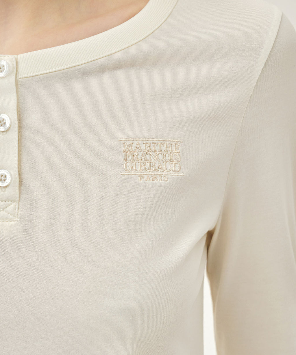 Marithe & Francois Girbaud - Small Classic Logo Henley Neck 3/4 Sleeve Tee (Ivory) product image 4 | TRAB K-Fashion Australia
