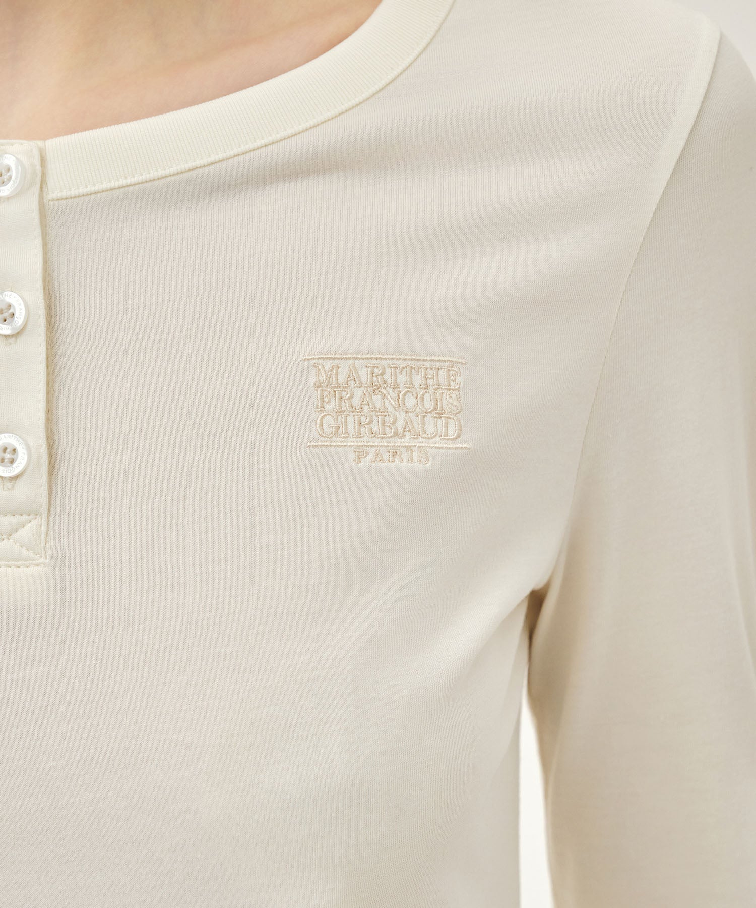 Marithe & Francois Girbaud - Small Classic Logo Henley Neck 3/4 Sleeve Tee (Ivory) product image 4 | TRAB K-Fashion Australia