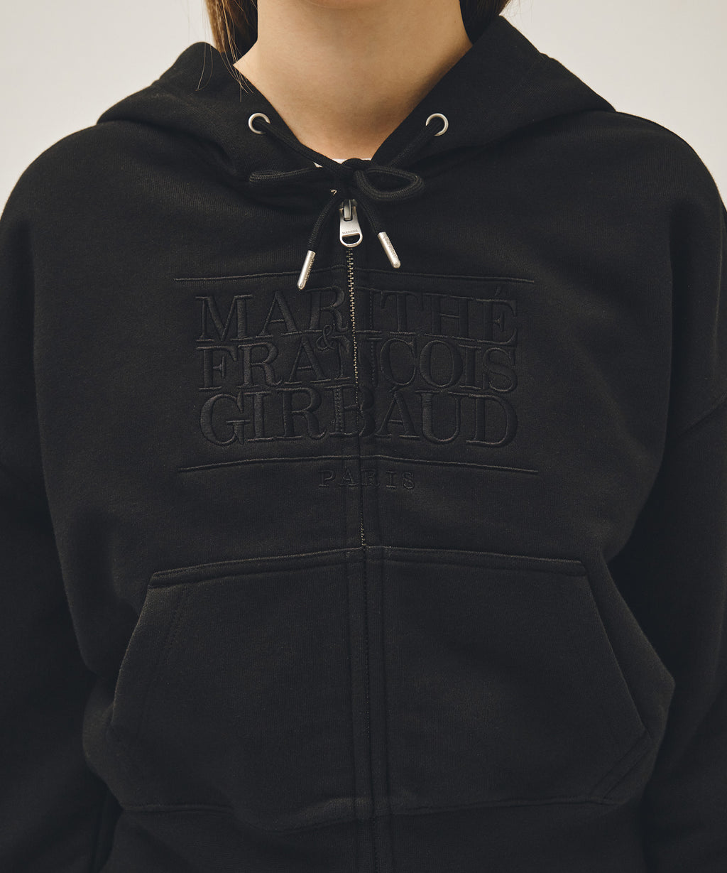 Marithe & Francois Girbaud - Classic Logo Crop Hoodie Zipup (Black Black) product image 4 | TRAB K-Fashion Australia