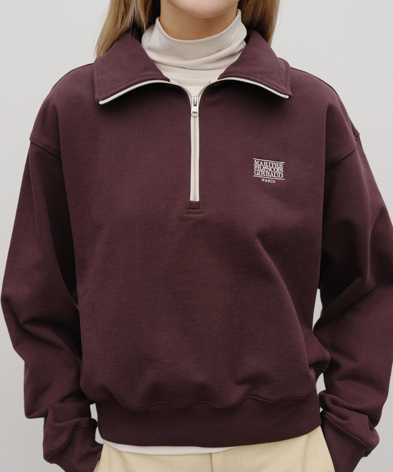 Marithe & Francois Girbaud - Classic Logo Half Zipup Crop Sweatshirt (Brown) product image 4 | TRAB K-Fashion Australia