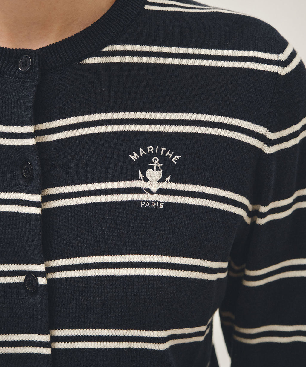 Marithe & Francois Girbaud - Stripe Knit Cardigan (Navy) product image 4 | TRAB K-Fashion Australia