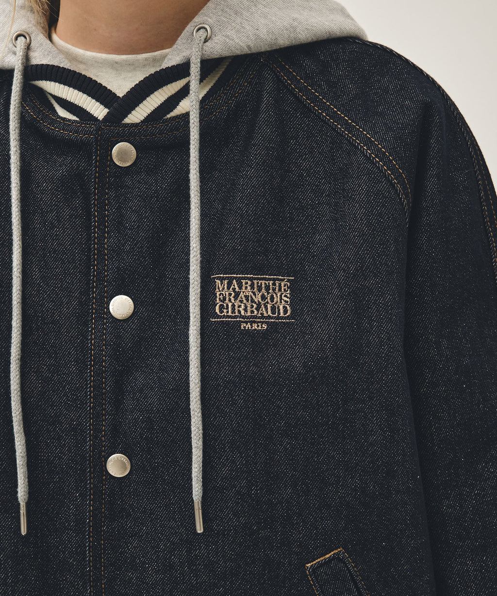 Marithe & Francois Girbaud - Classic Logo Raglan Denim Varsity Jacket (Indigo) product image 4 | TRAB K-Fashion Australia