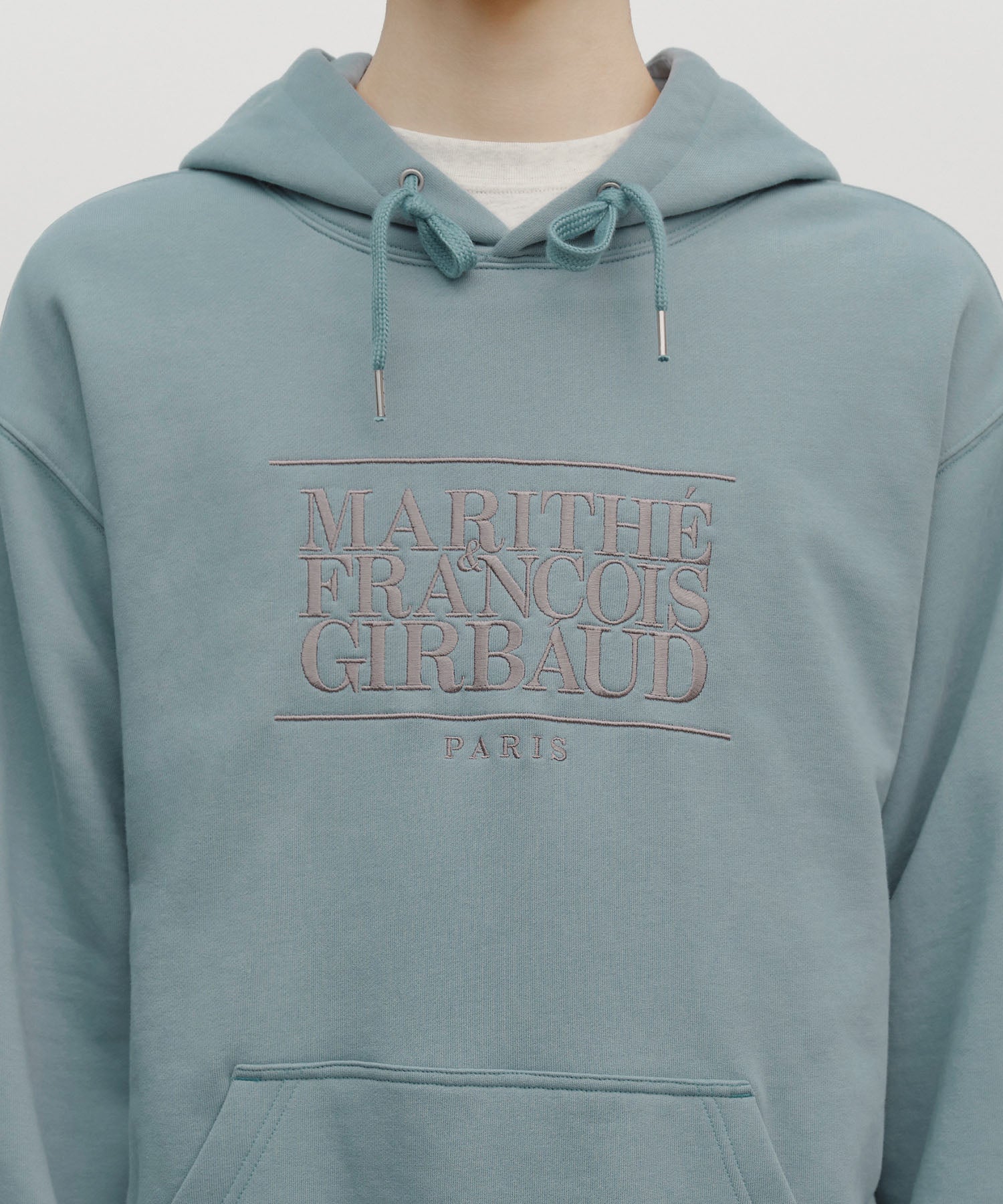 Marithe & Francois Girbaud - Classic Logo Embroidery Hoodie (brushed) (Mint Gray) product image 4 | TRAB K-Fashion Australia