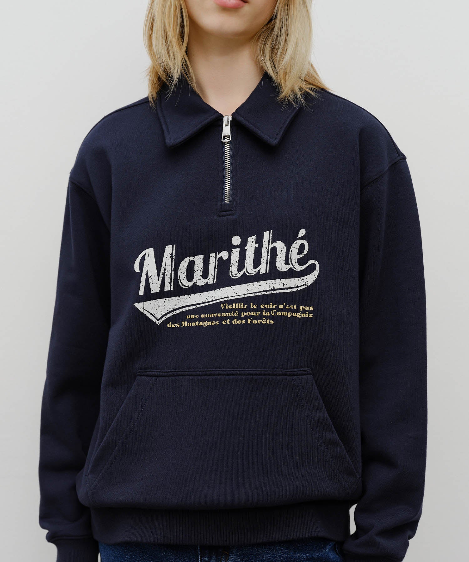 Marithe & Francois Girbaud - Baseball Logo Collar Half Zipup Sweatshirt (Navy) product image 4 | TRAB K-Fashion Australia