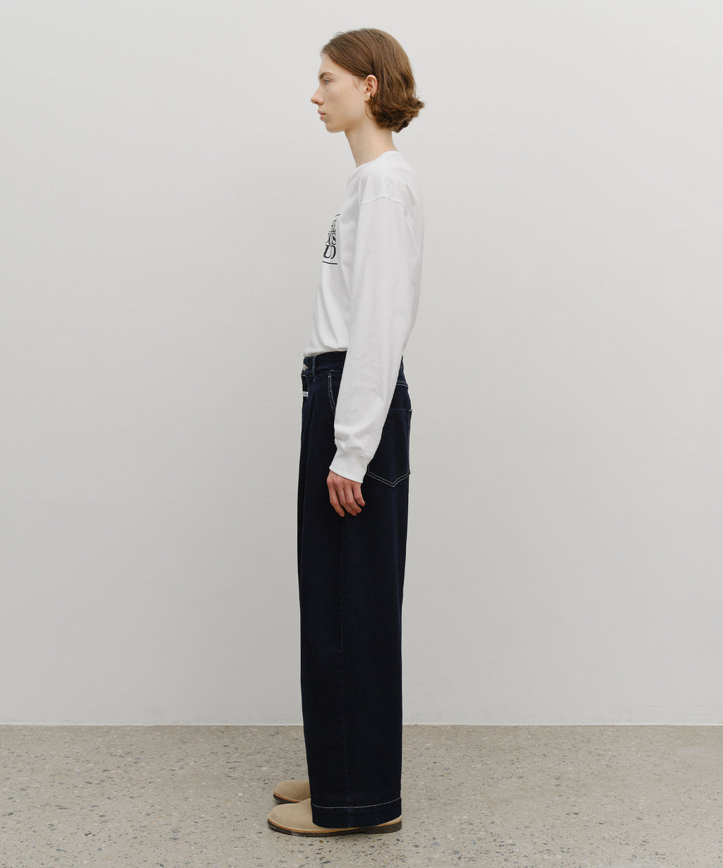 Marithe & Francois Girbaud - Low-waist Tuck Wide Denim Pants (Dark Blue) product image 4 | TRAB K-Fashion Australia