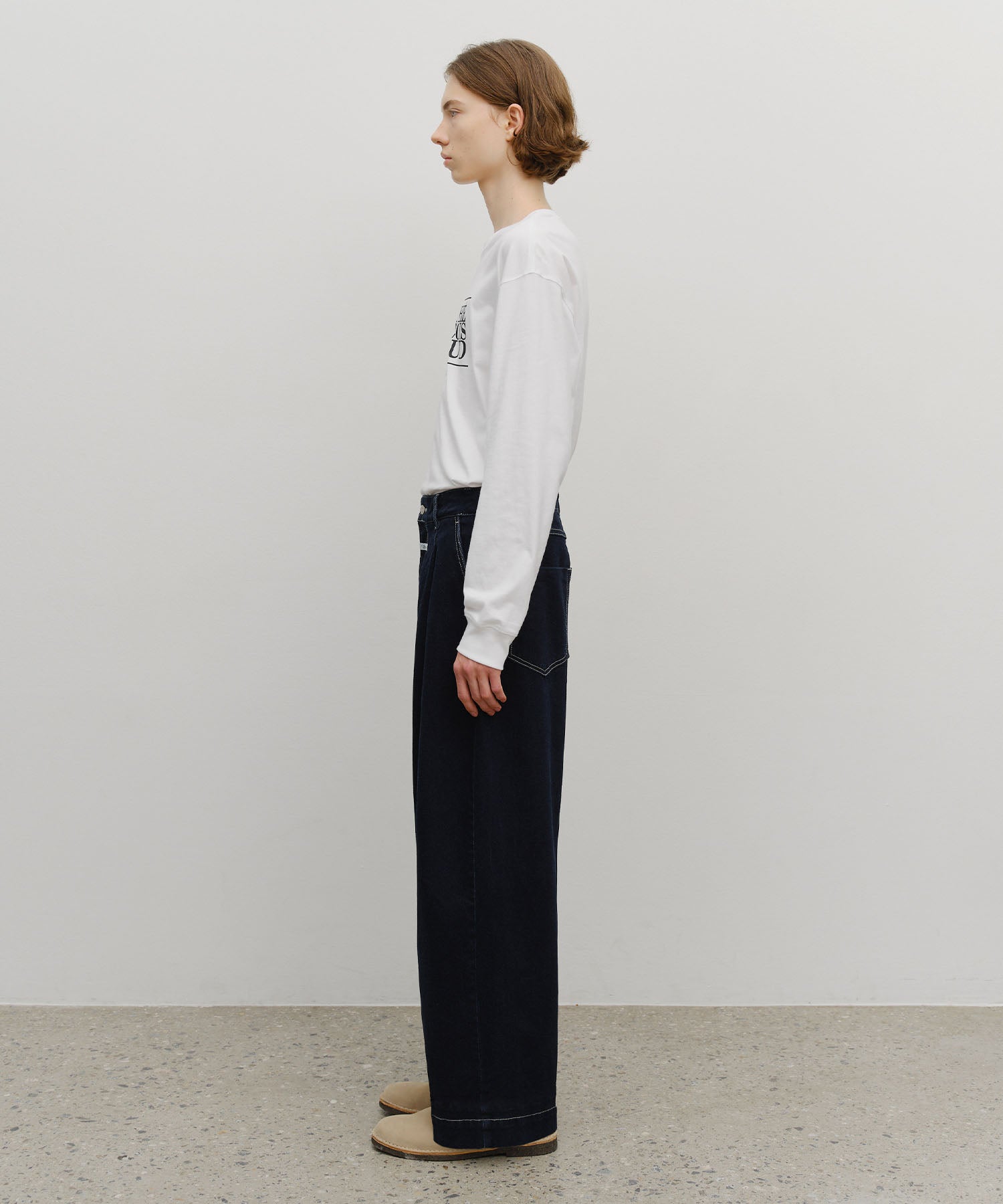 Marithe & Francois Girbaud - Low-waist Tuck Wide Denim Pants (Dark Blue) product image 4 | TRAB K-Fashion Australia