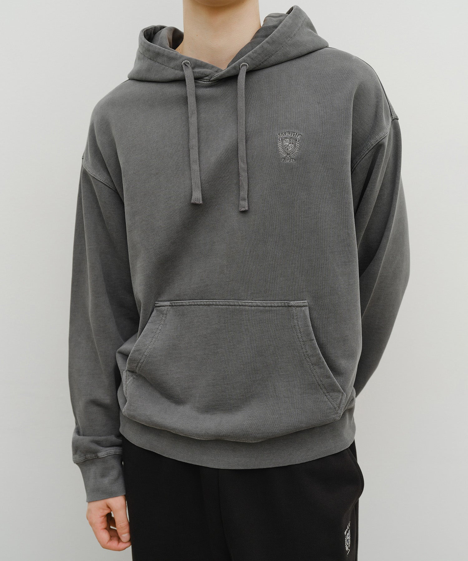 Marithe & Francois Girbaud - Crest Logo Garment Dyed Oversized Hoodie (Charcoal) product image 4 | TRAB K-Fashion Australia