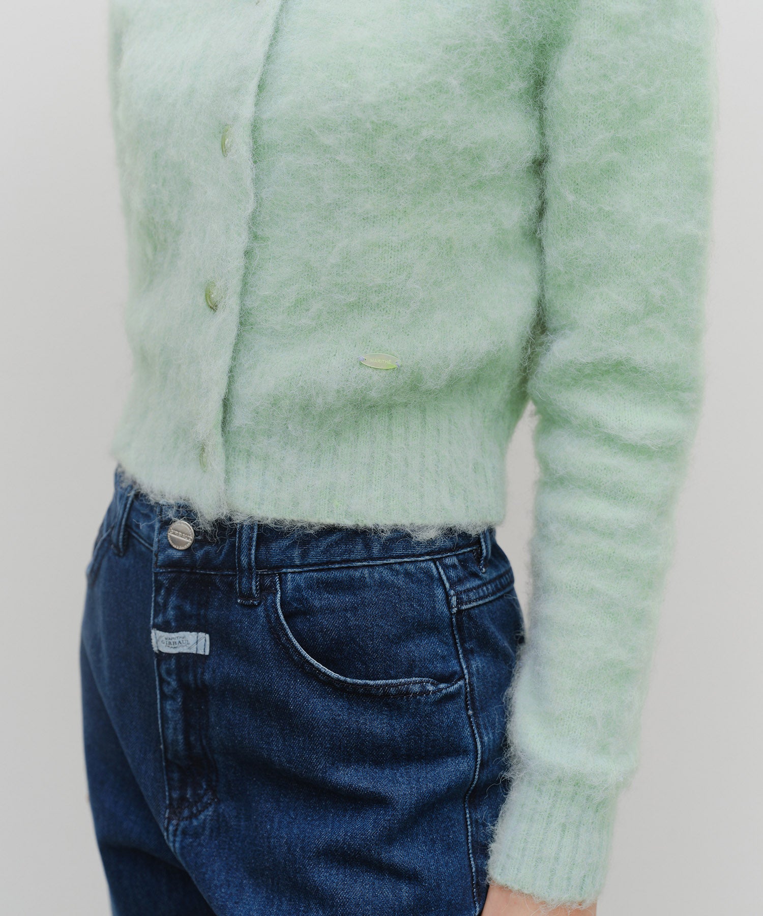 Marithe & Francois Girbaud - Hairy Collar Cardigan (Mint) product image 7 | TRAB K-Fashion Australia