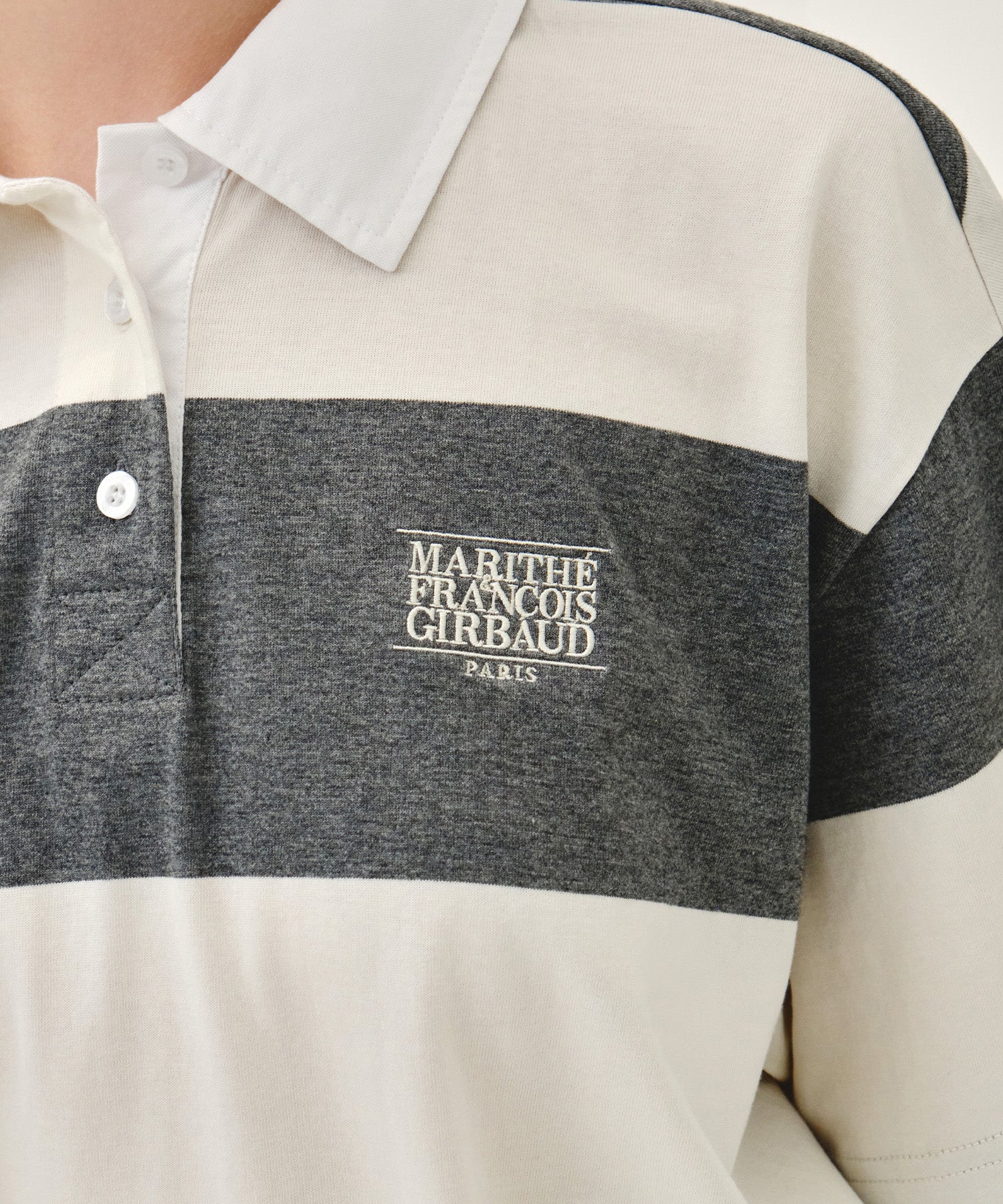 Marithe & Francois Girbaud - Small Classic Logo Rugby Stripe Oversized Collar Tee (Ivory) product image 8 | TRAB K-Fashion Australia