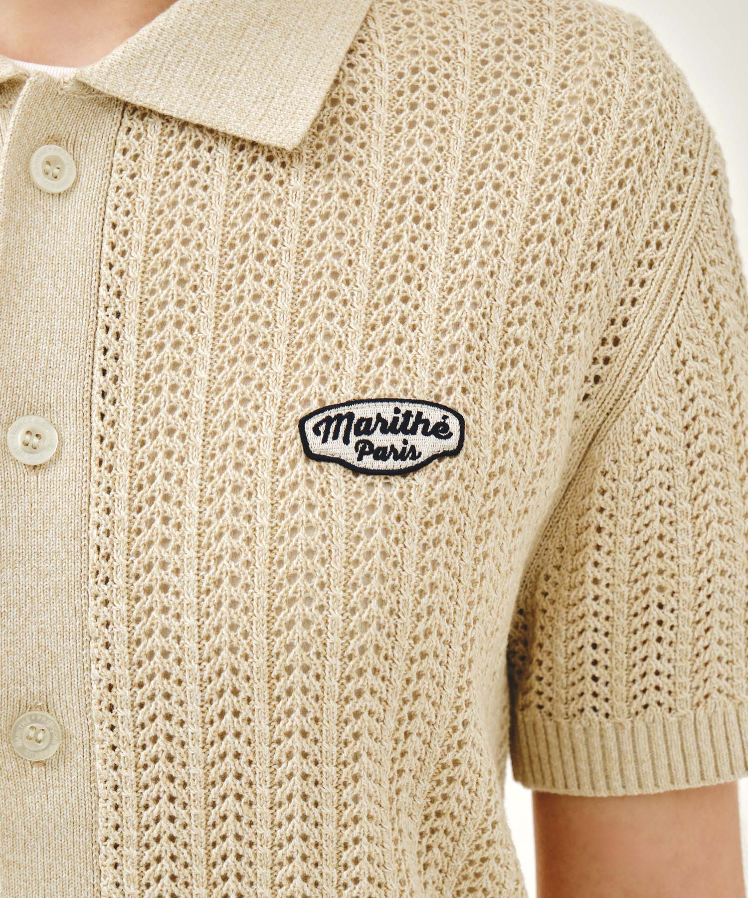 Marithe & Francois Girbaud - Wappen Crochet Half Knit Cardigan (Beige) product image 4 | TRAB K-Fashion Australia