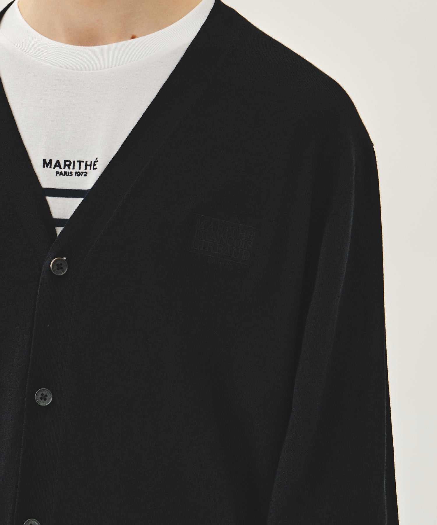 Marithe & Francois Girbaud - Small Classic Logo V-neck Knit Cardigan (Black) product image 4 | TRAB K-Fashion Australia