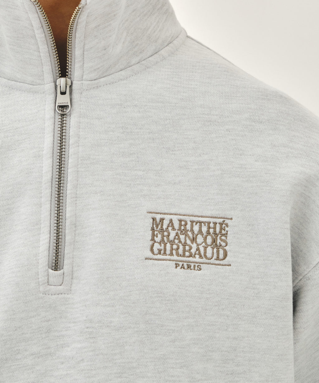 Marithe & Francois Girbaud - Small Classic Logo Half Zipup Sweatshirt (Light Heather Gray) product image 4 | TRAB K-Fashion Australia