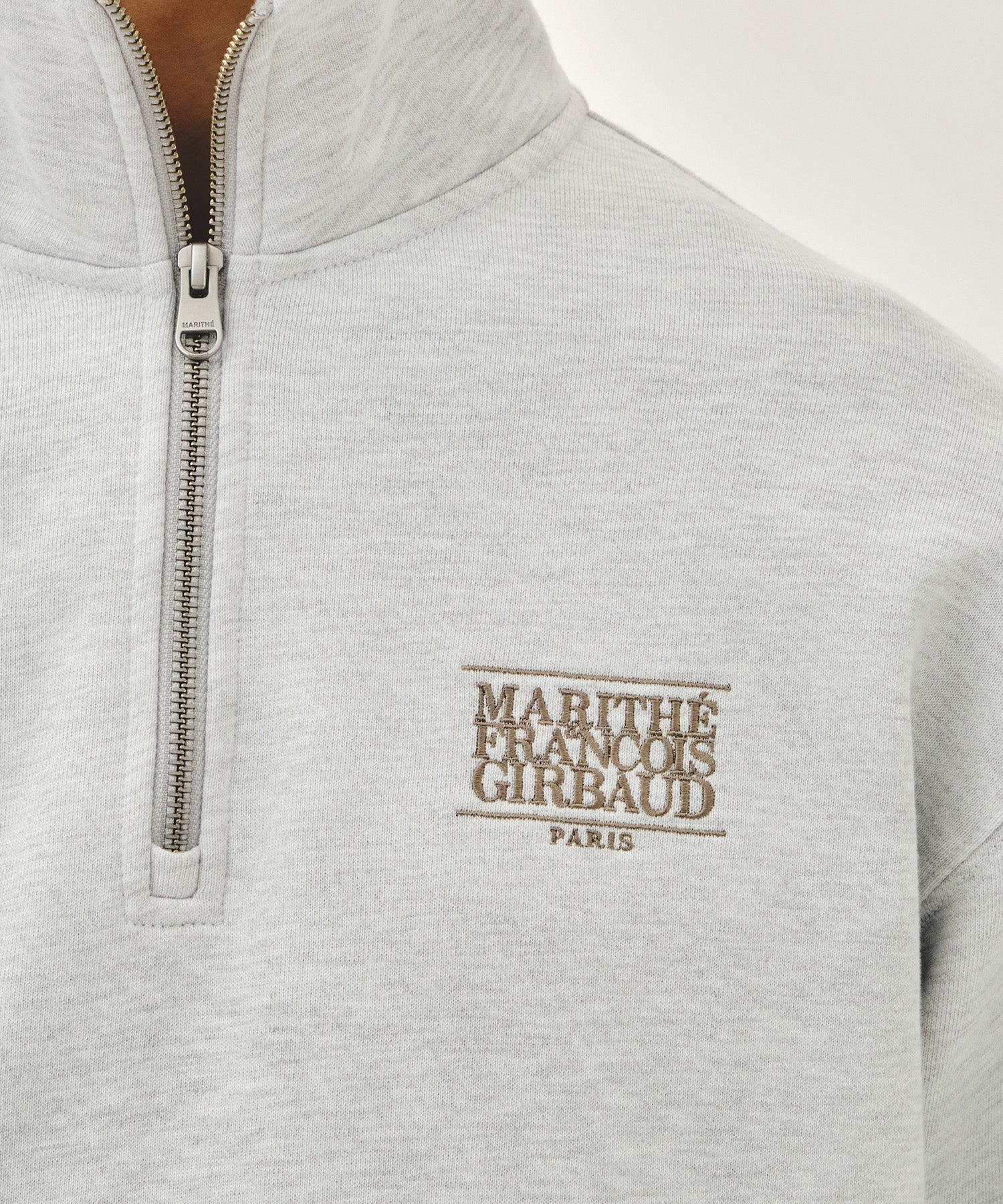 Marithe & Francois Girbaud - Small Classic Logo Half Zipup Sweatshirt (Light Heather Gray) product image 4 | TRAB K-Fashion Australia